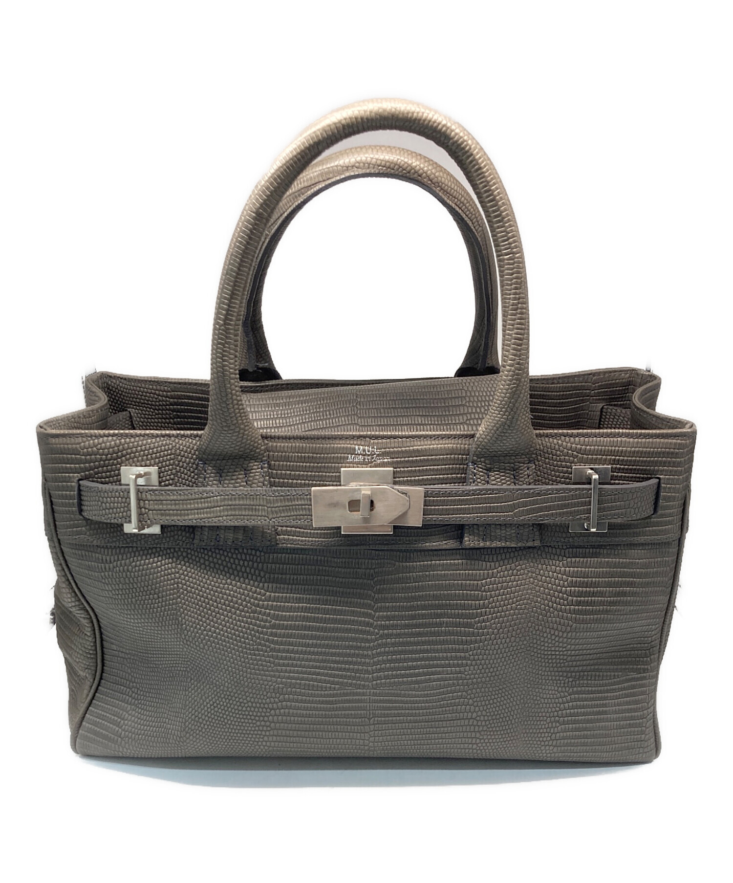 【未使用タグ付き】 M.U.L. 2way クロコ型押し トートバッグ グレー 中古・古着通販】M.U.L. (エムユーエル) 型押しトートバッグ グレー