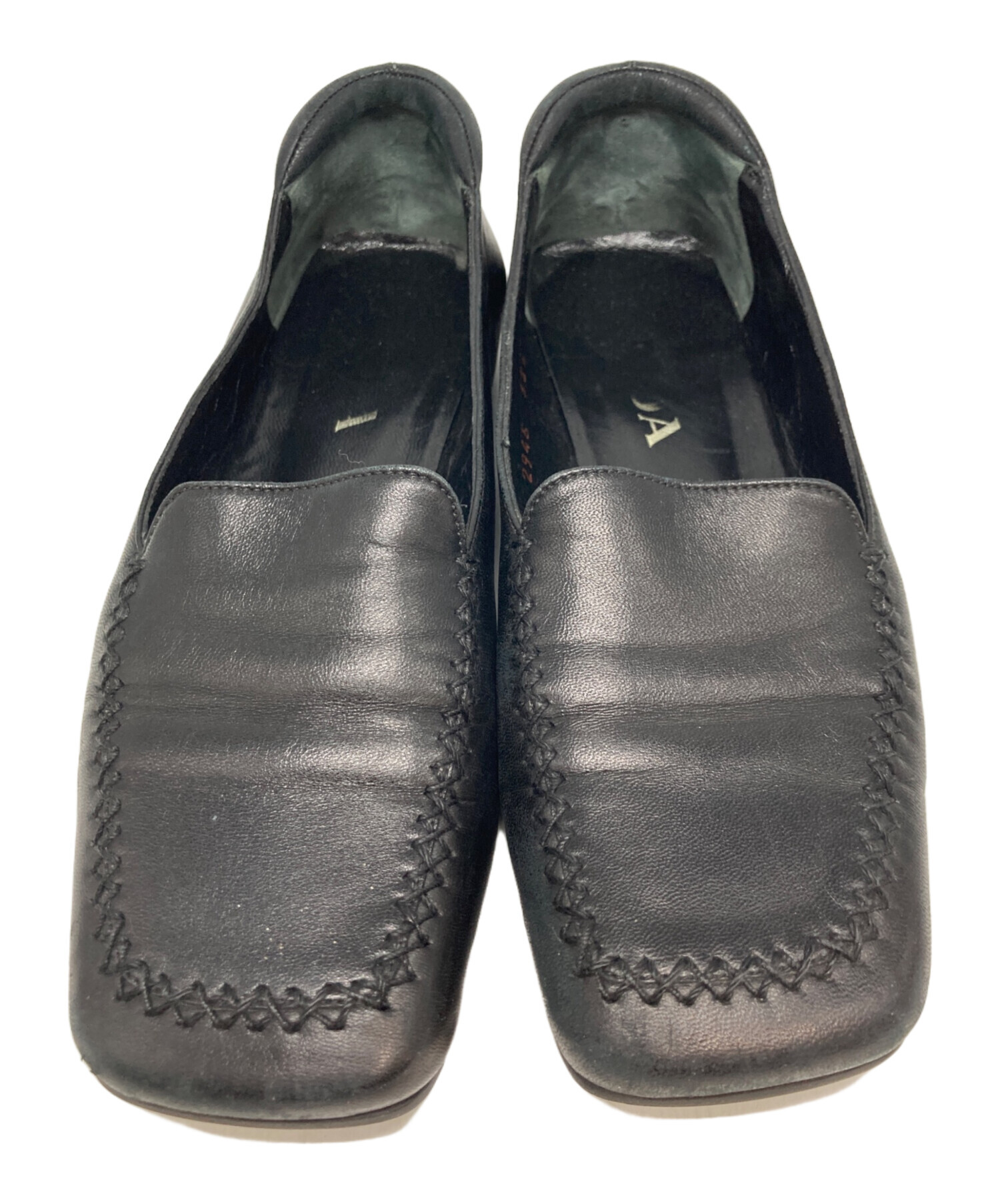中古・古着通販】PRADA (プラダ) スクウェアトゥローファー ブラック