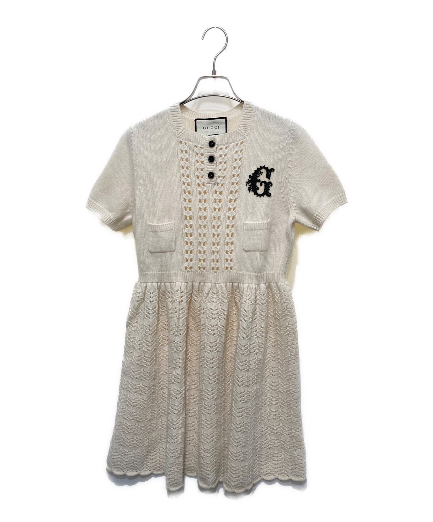 中古・古着通販】GUCCI (グッチ) Gロゴ刺繍半袖ウールニットワンピース