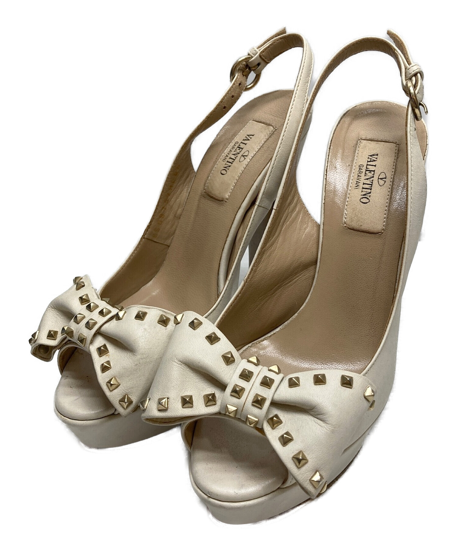 ヴァレンティノガラヴァーニ スタッズ サンダル ミュール ベージュ22.5