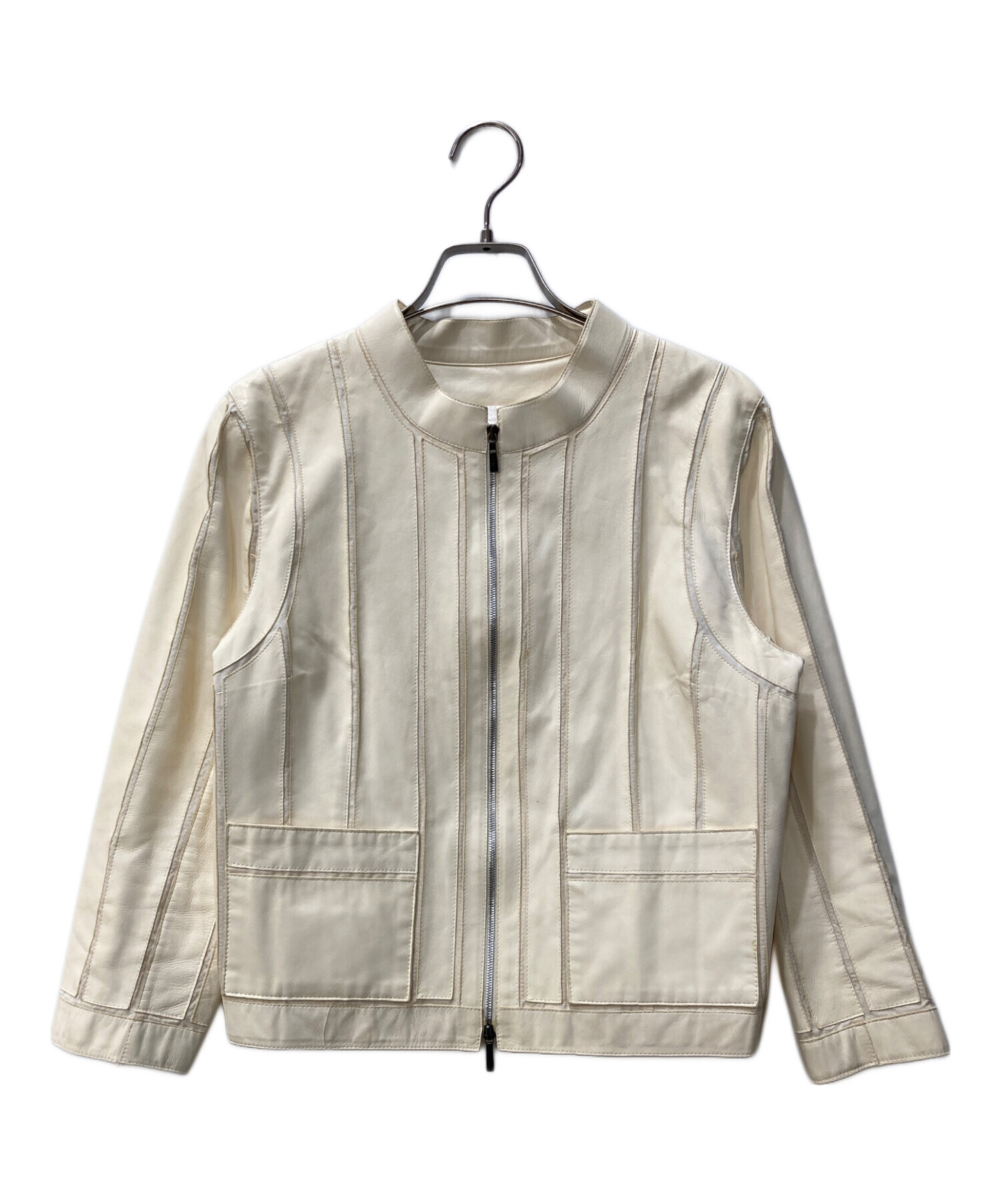中古・古着通販】LOEWE (ロエベ) ラムレザーノーカラージャケット 
