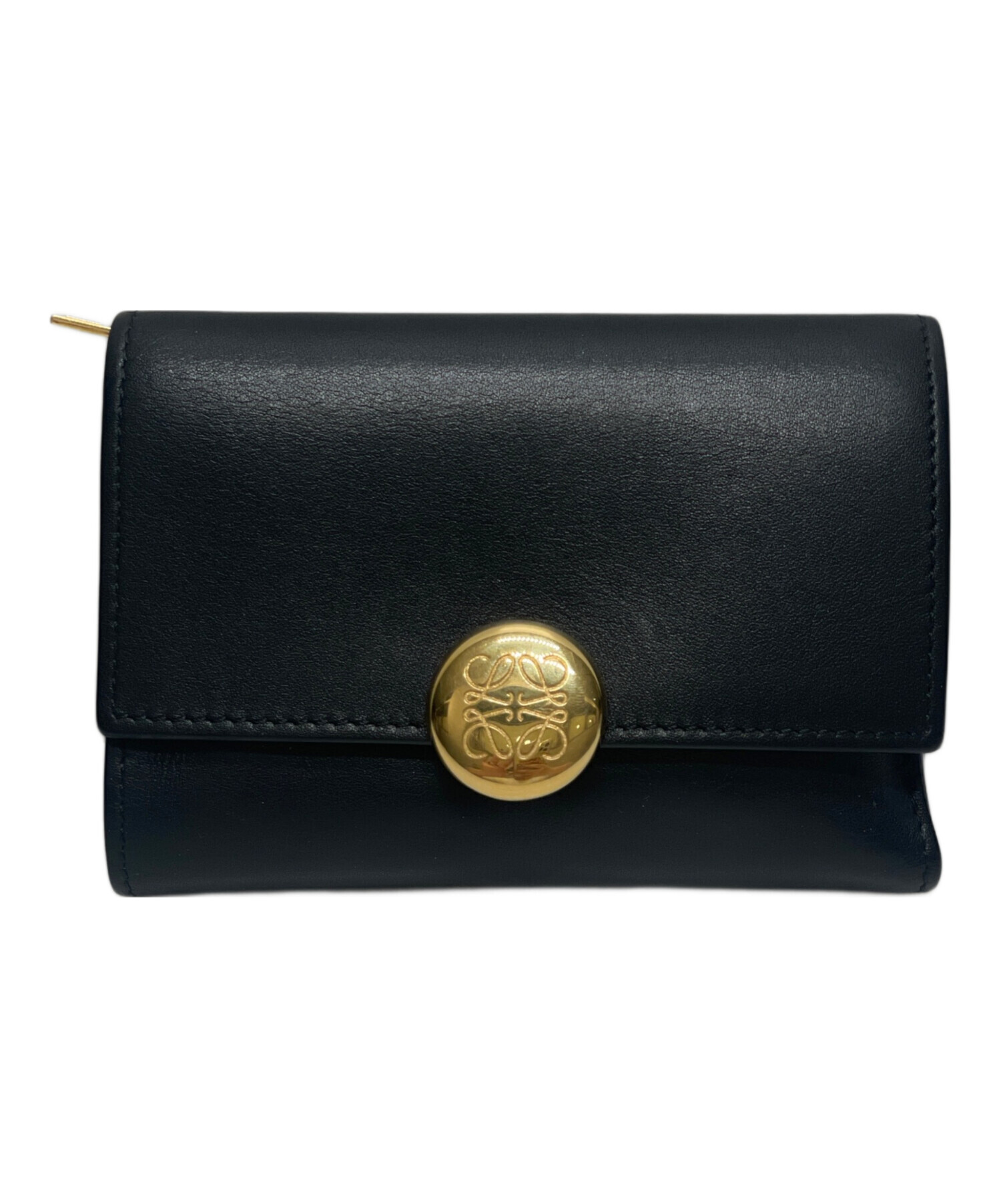 ロエベ　ペブルバーティカルウォレット　ブラック×ゴールド 中古・古着通販】LOEWE (ロエベ) ペブルバーティカルウォレット