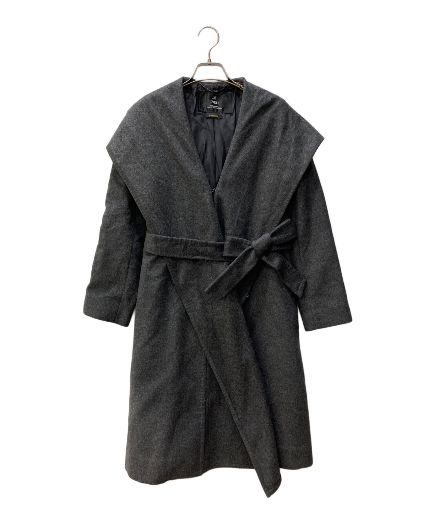 中古・古着通販】INED (イネド) カシミヤ100％フーデッドコート グレー 