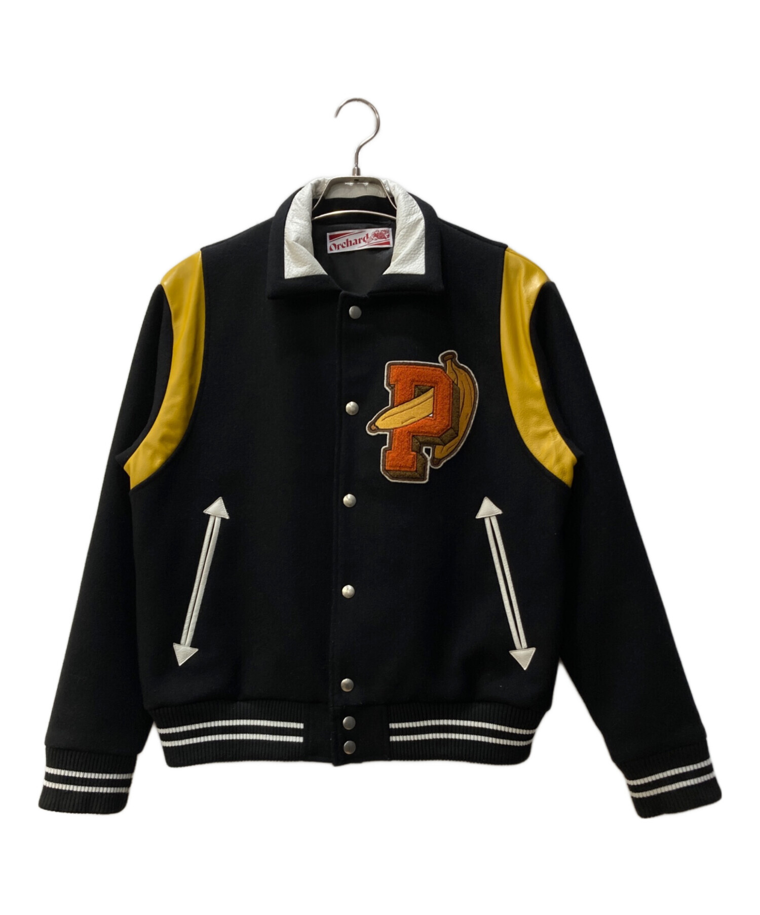 Orchard/P BANANA varsity jacket/スタジャン/--/ウール/GRY/21PN-JK01 Men\u0027s Classic Two Tone Snap Button College Sports Letterman
