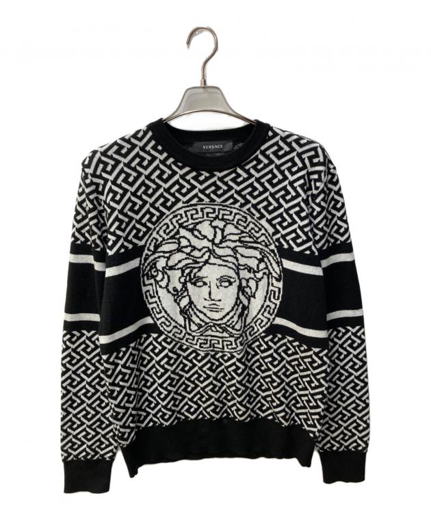 VERSACE ヴェルサーチ メデューサ 刺繍 ニット 52 ブラック 黒 VERSACE ヴェルサーチ メデューサ 刺繍 ニット 52 ブラック 黒 VERSACE