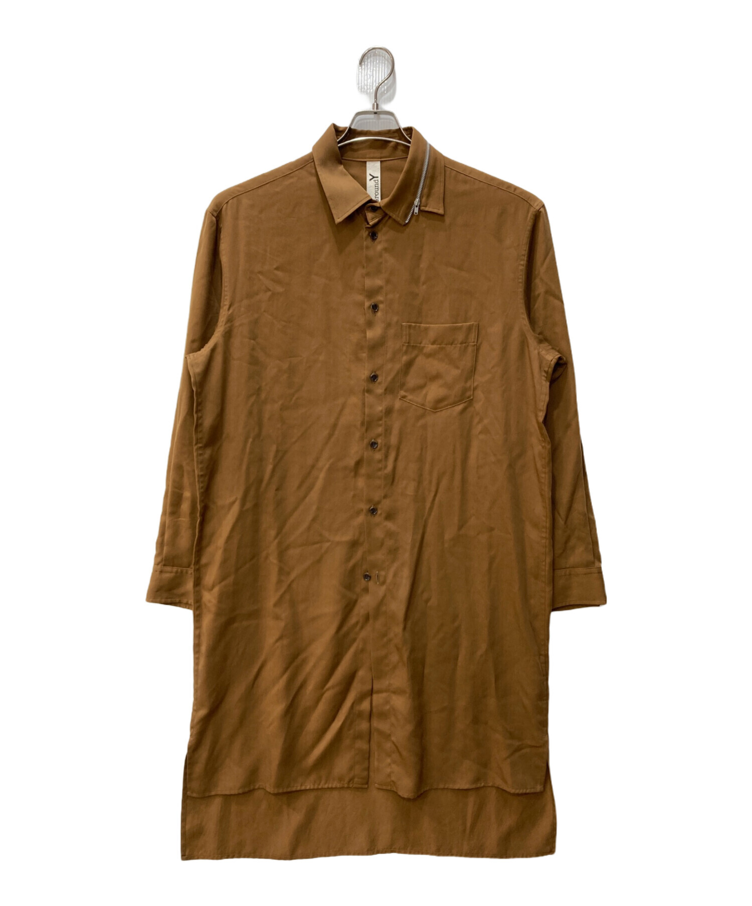 Ground Y ロングシャツ ブラウン　ヨウジヤマモト 中古・古着通販】GROUND Y (グラウンドワイ) ジップカラーロングシャツ