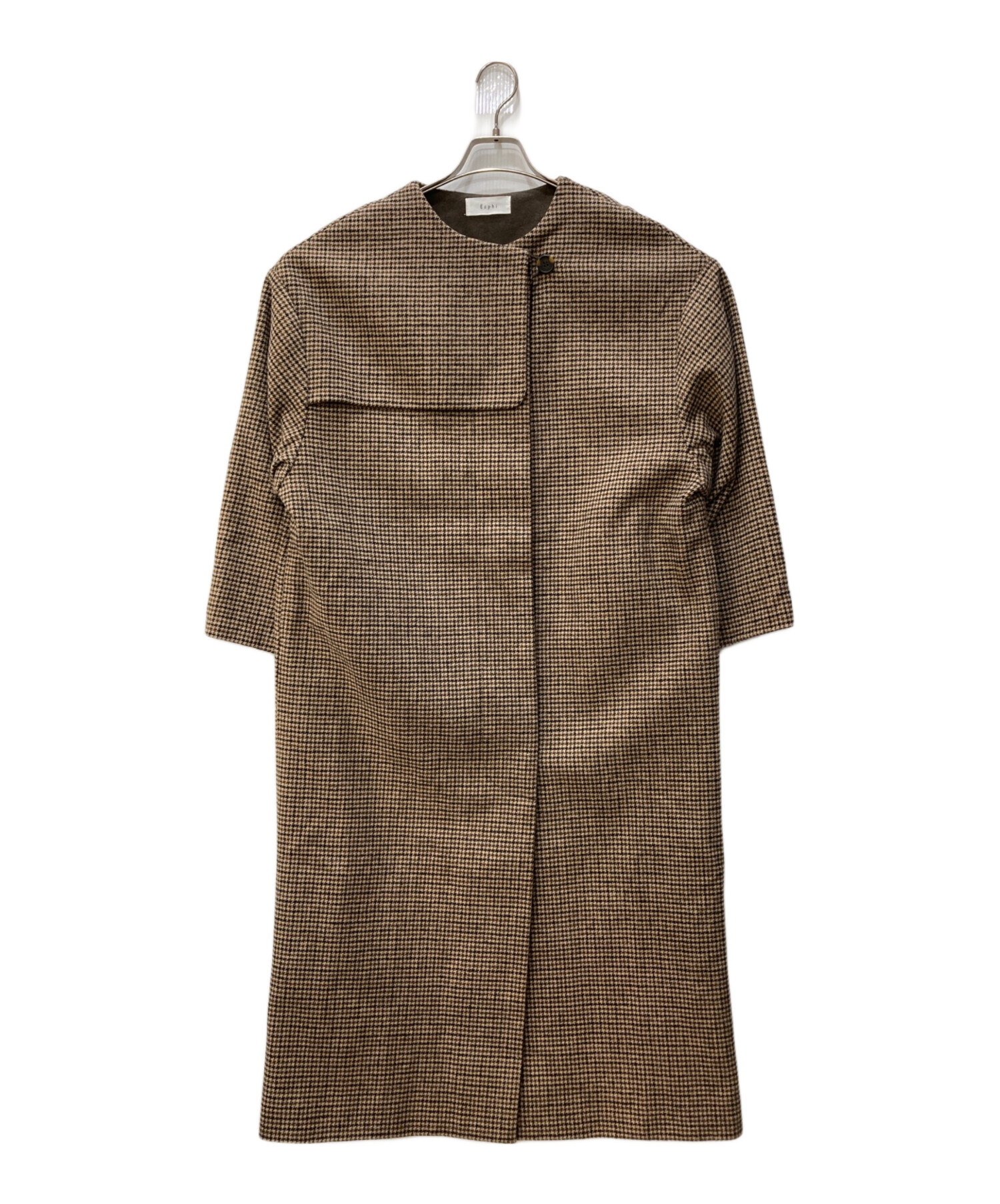 中古・古着通販Eaphi (エフィ) NO COLLAR WOOL CHECK COAT Eaphi no