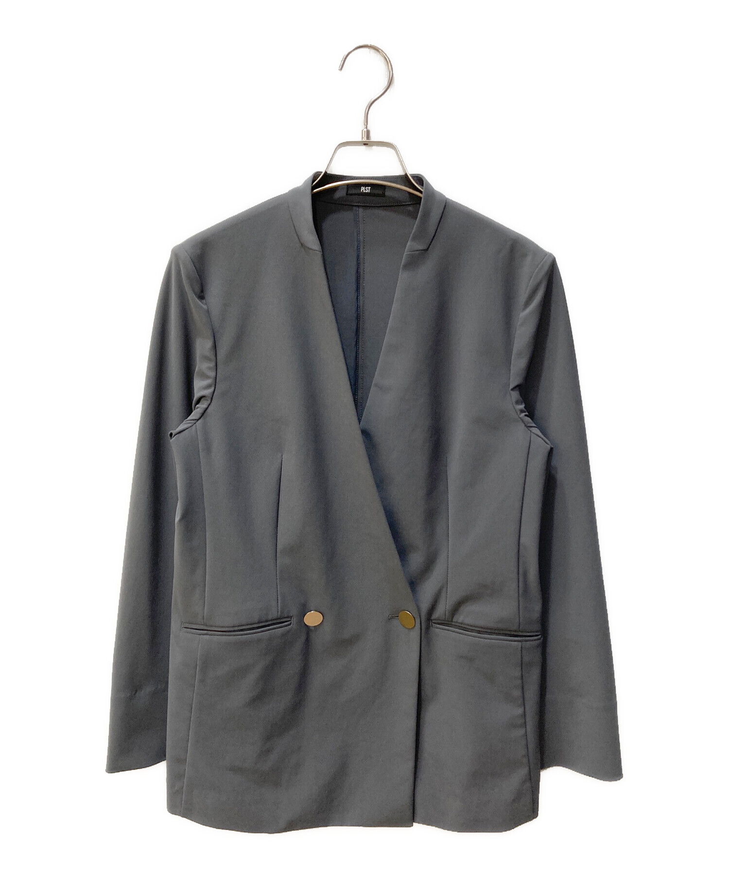 美品 24SS PLST プラステ ハイストレッチトリコットカラーレスジャケット パンツ スーツ セットアップ Sサイズ グレー レディース 古着 中古 USED PLST(プラステ)公式 | 2024年モデル ハイストレッチトリコットカラー