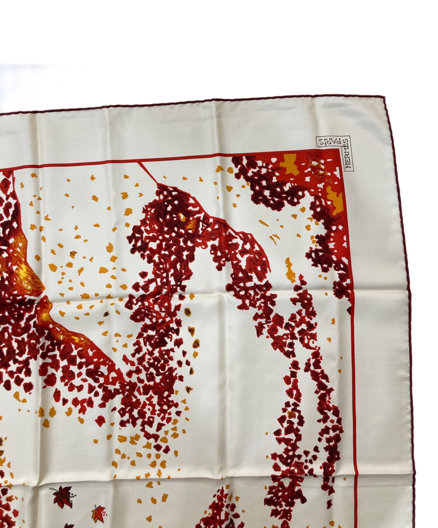 中古・古着通販】HERMES (エルメス) カレ90 3枚の葉 アイボリー×レッド