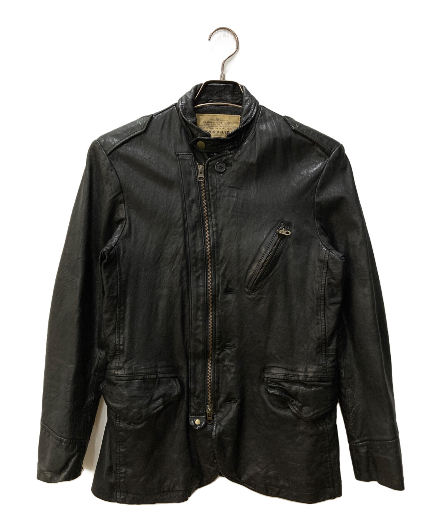 美品 アヴィレックス ユーズド加工 ラムレザー ジャケット L ダークブラウン 美品 アヴィレックス ユーズド加工 ラムレザー ジャケット L ダーク