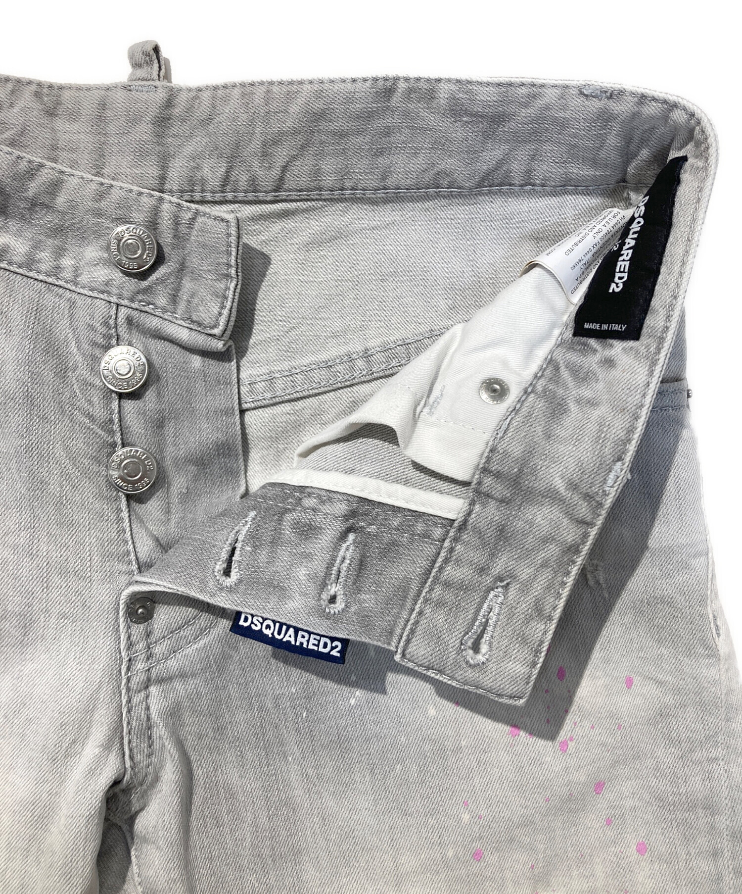 DSQUARED2 人気のペイント加工 グレー デニムパンツ値下依頼ＯＫ 中古・古着通販】DSQUARED2 (ディースクエアード) ペンキ加工デニム