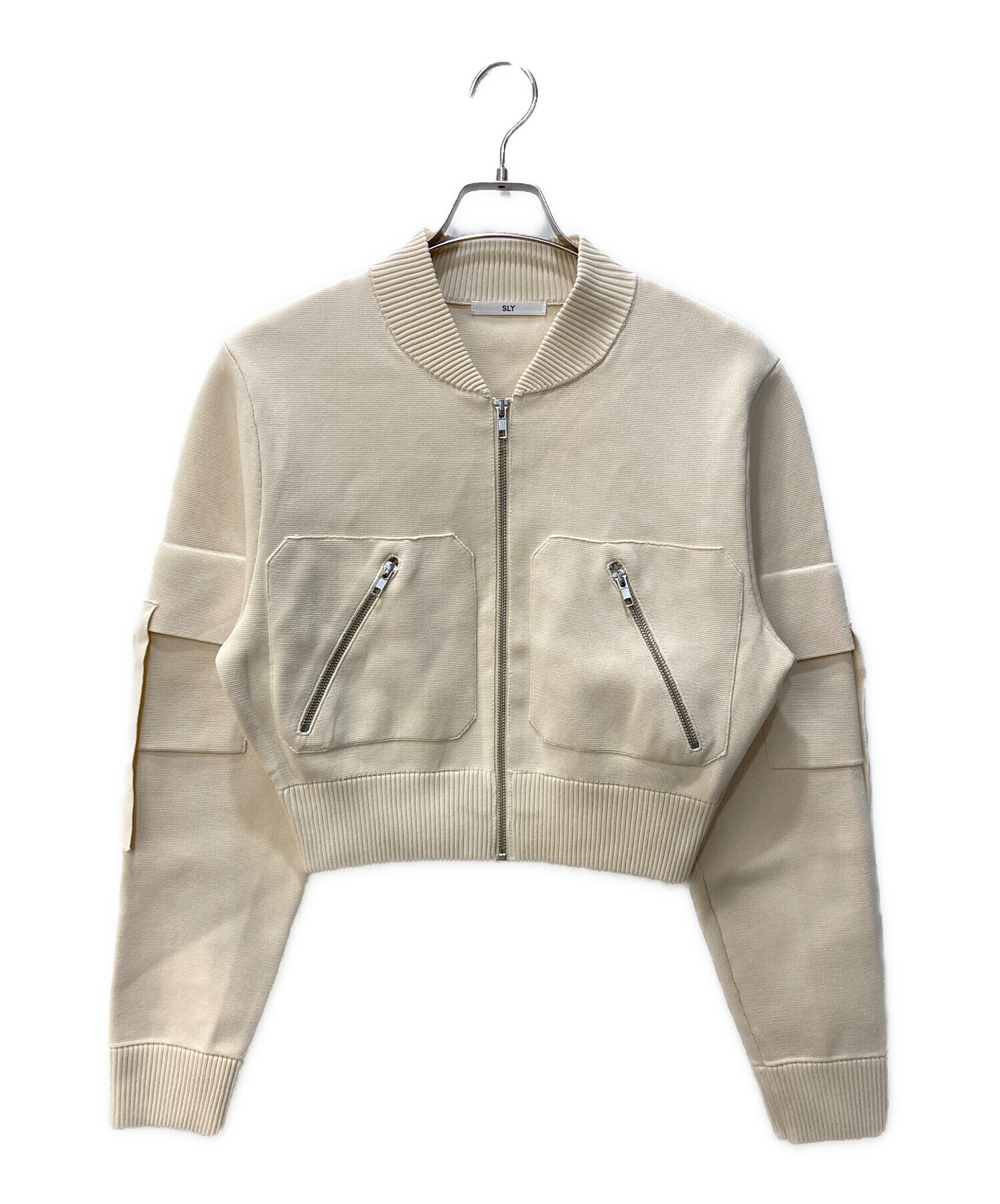 SLY ブルゾン ベージュ 中古・古着通販】SLY (スライ) FINE TOUCH KNIT ブルゾン ベージュ