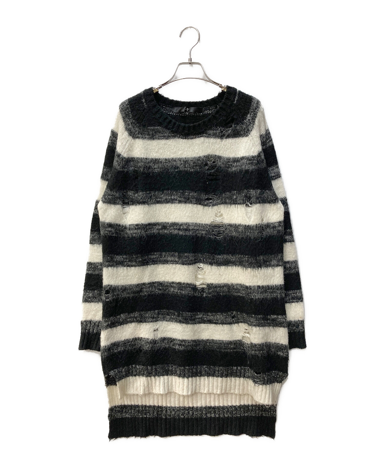中古・古着通販】NO ID. (ノーアイディー) ボーダーニット ブラック 
