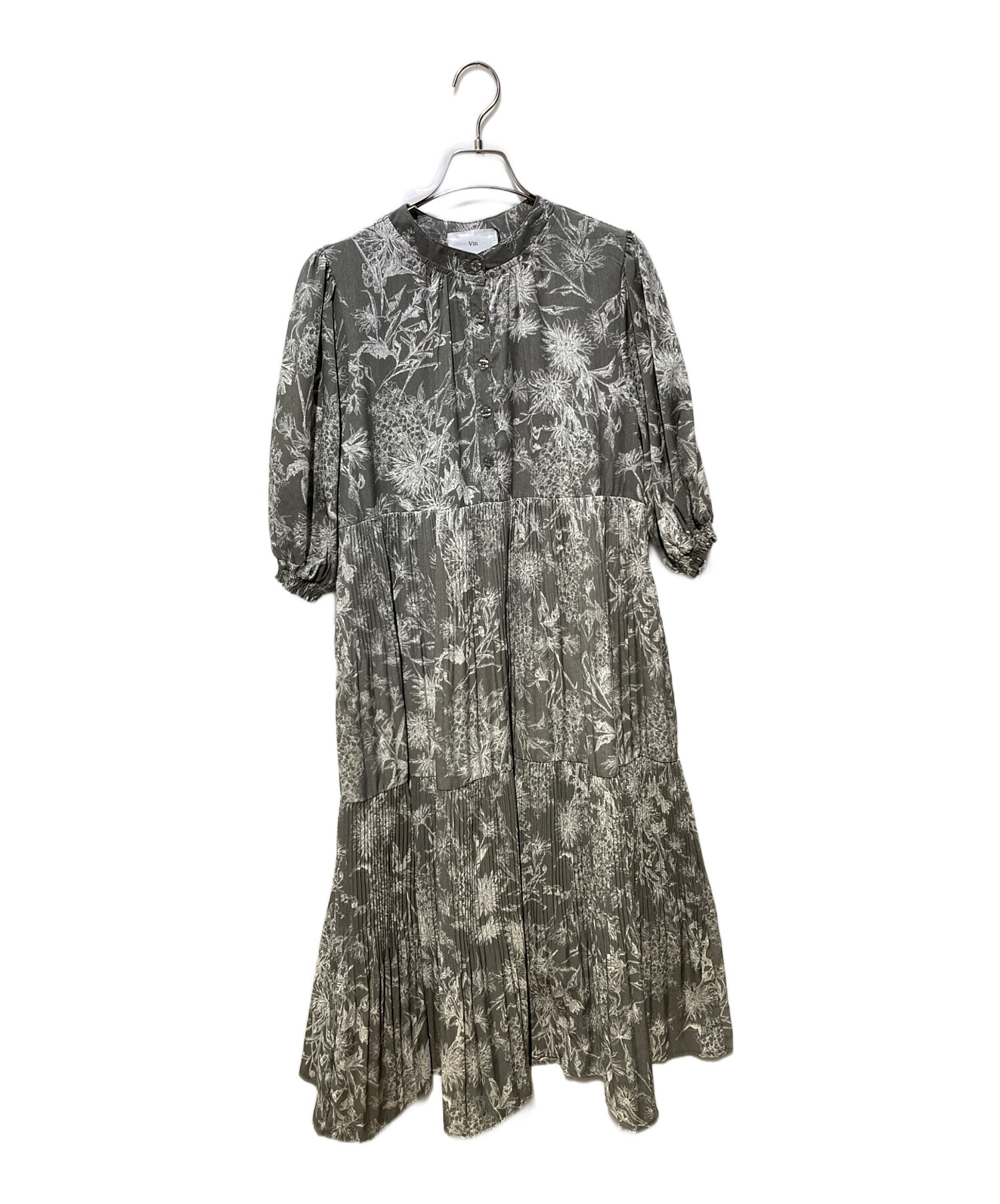 中古・古着通販】Vin (ヴィン) 花柄ワンピース グレー サイズ:FREE