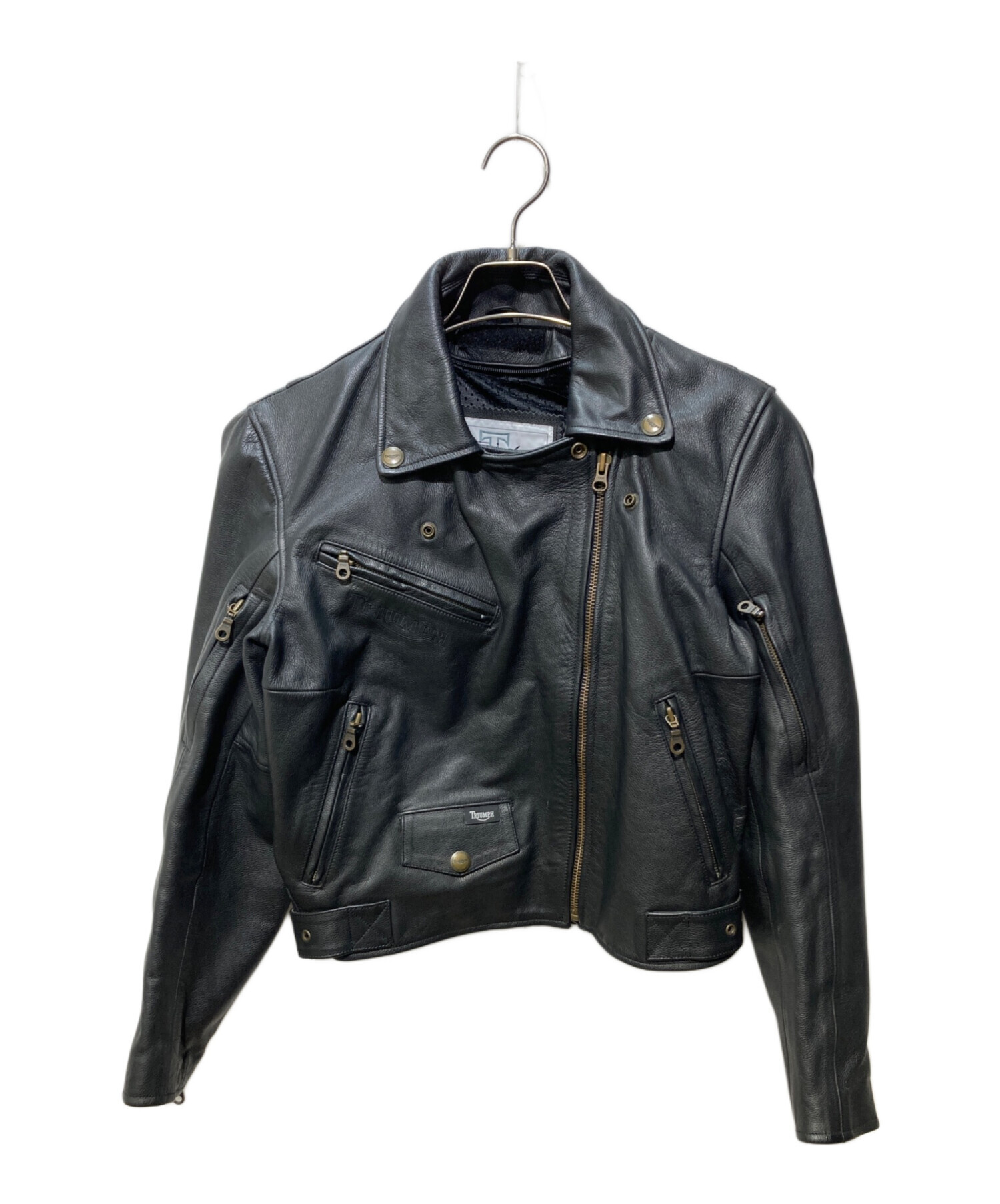 TRIUMPH トライアンフ90s レザージャケット　ライダース　革ジャン黒 極上90s TRIUMPHトライアンフダブルレザーライダースジャケット革