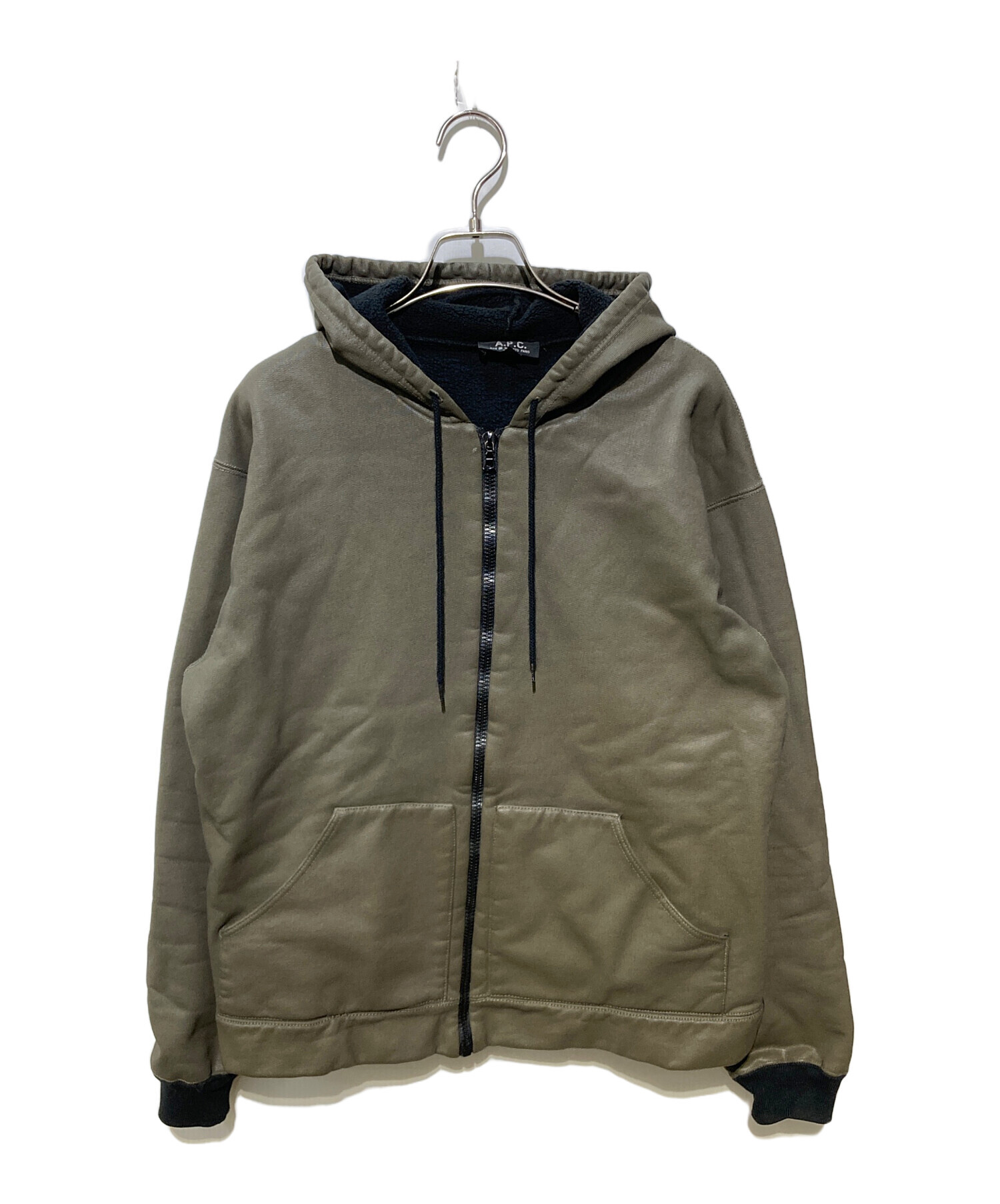 A.P.C. ジップアップパーカー カーキ サイズ3 中古・古着通販】A.P.C. (アーペーセー) コーティングジップパーカー