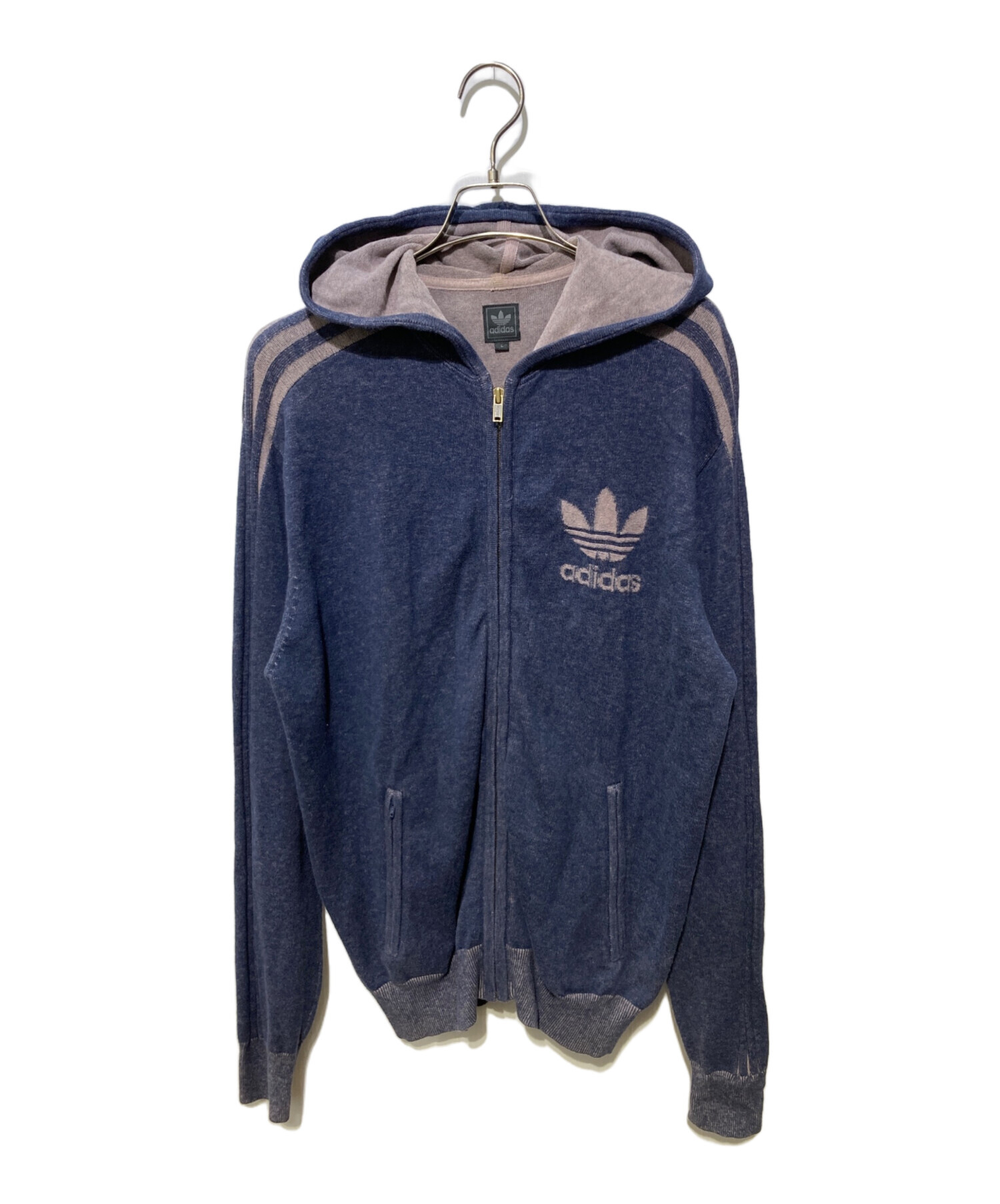 中古・古着通販】adidas (アディダス) ニットパーカー ネイビー サイズ 