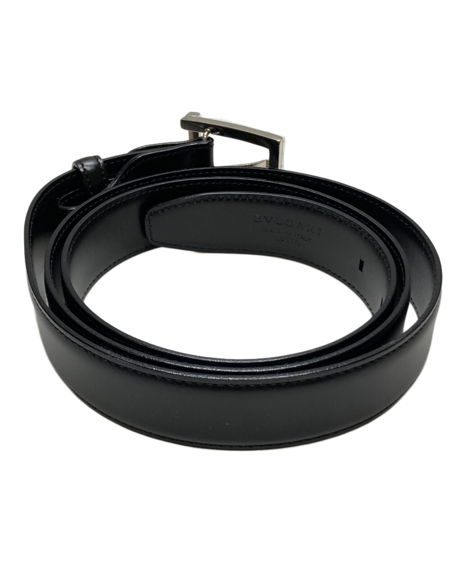【美品】ブルガリ ベルト スクエア ビジネス レザー ブラック 中古・古着通販】BVLGARI (ブルガリ) スムースレザースクエアベルト