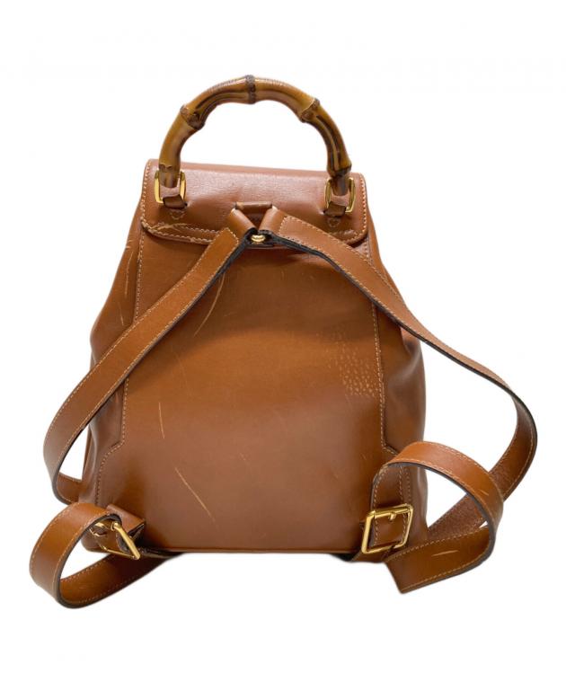 中古・古着通販】GUCCI (グッチ) バンブーレザーリュック ブラウン