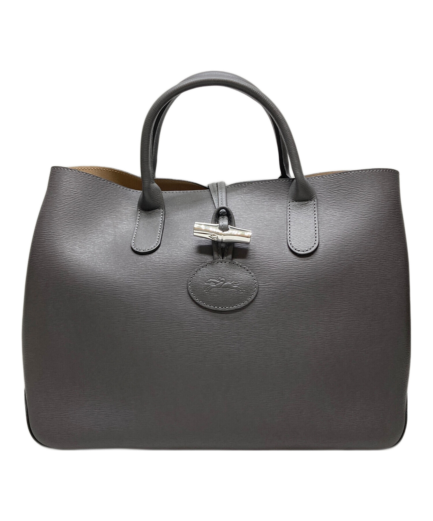 Longchamp グレー トートバッグ 中古・古着通販】LONGCHAMP (ロンシャン) レザートートバッグ グレー