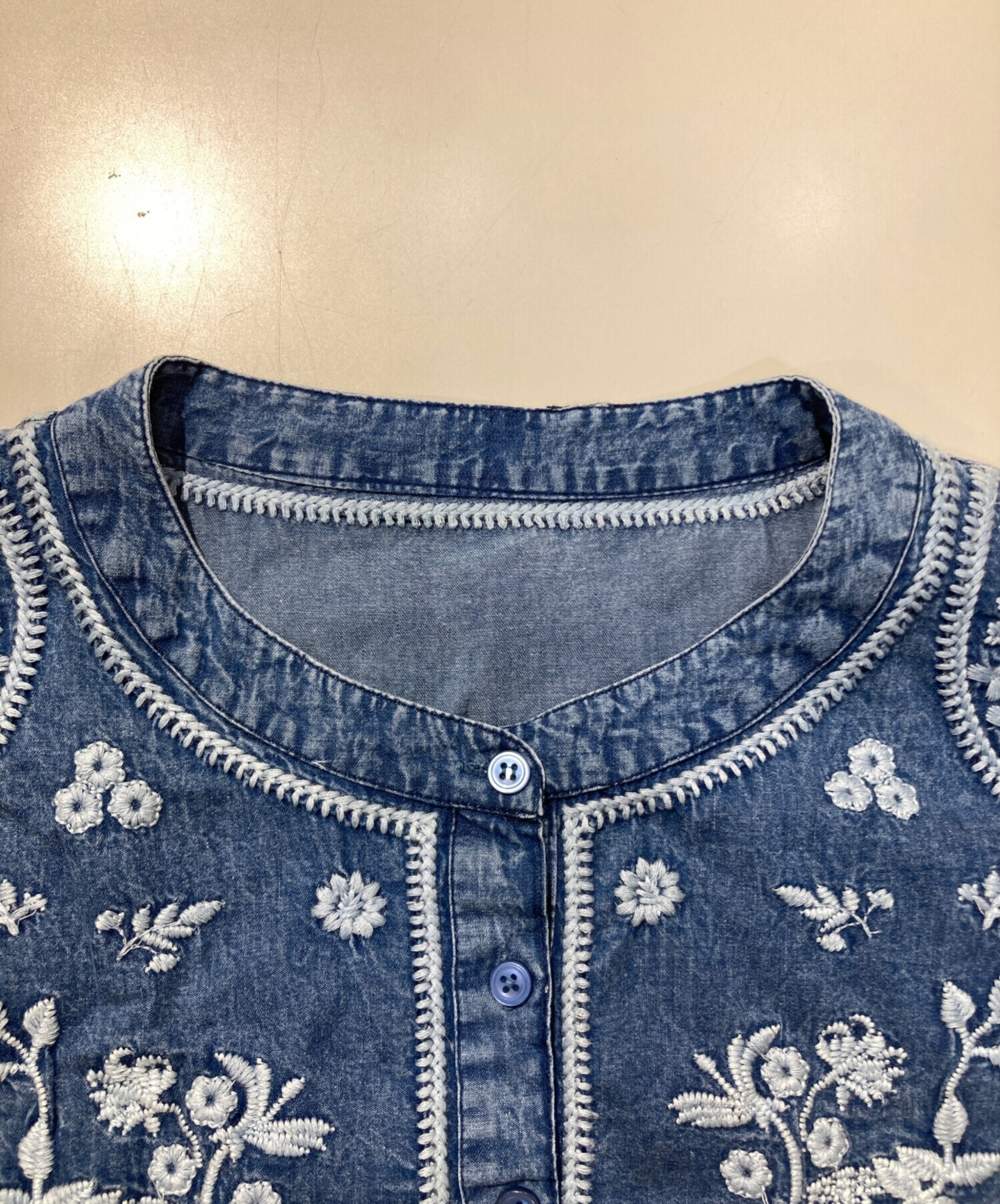 中古・古着通販】my M (マイエム) インド綿華やか刺繍デニムワンピース