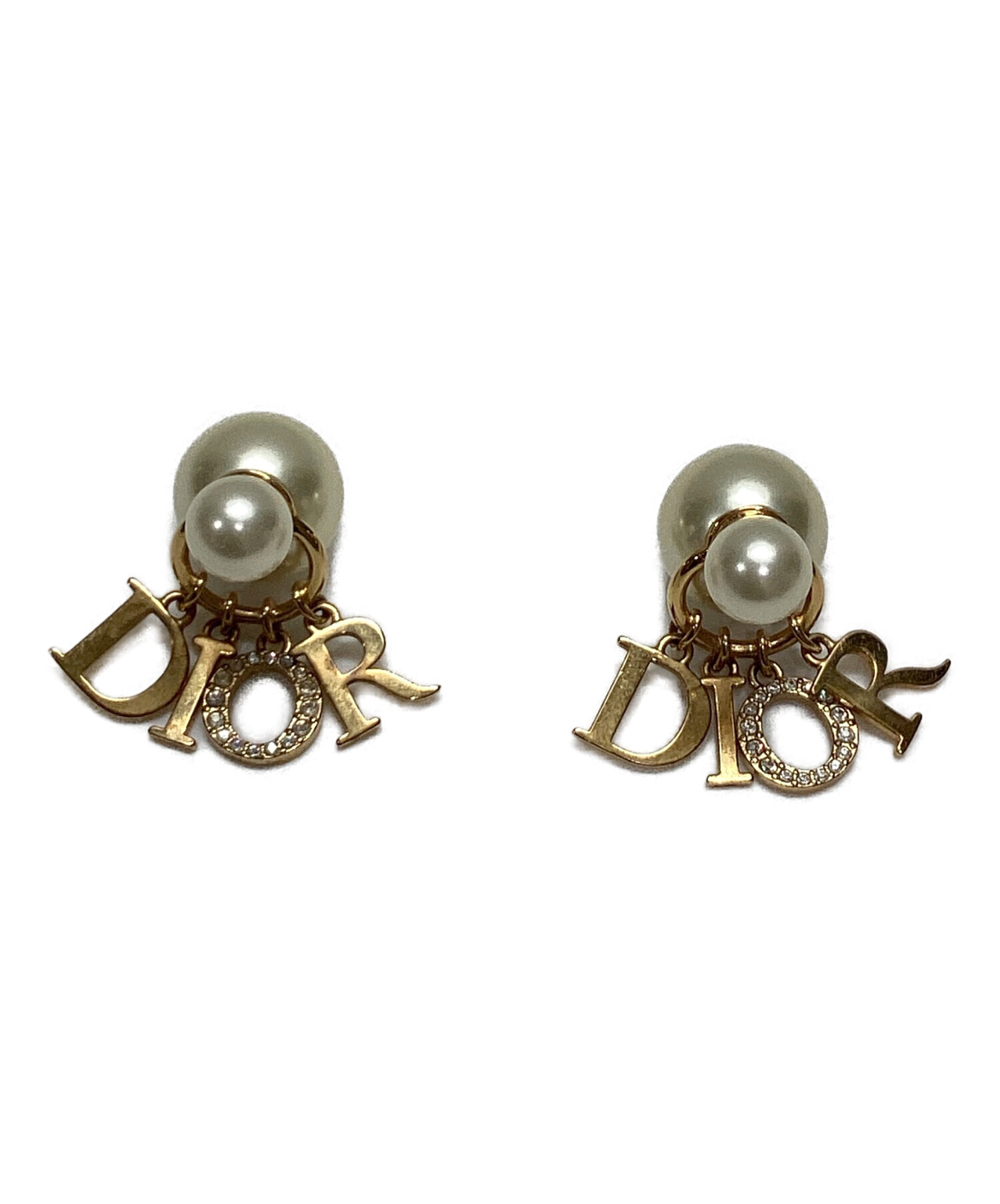 Dior ロゴ ピアス パール調 ビジュー　未使用品 中古・古着通販】DIOR (ディオール) パールロゴピアス ホワイト