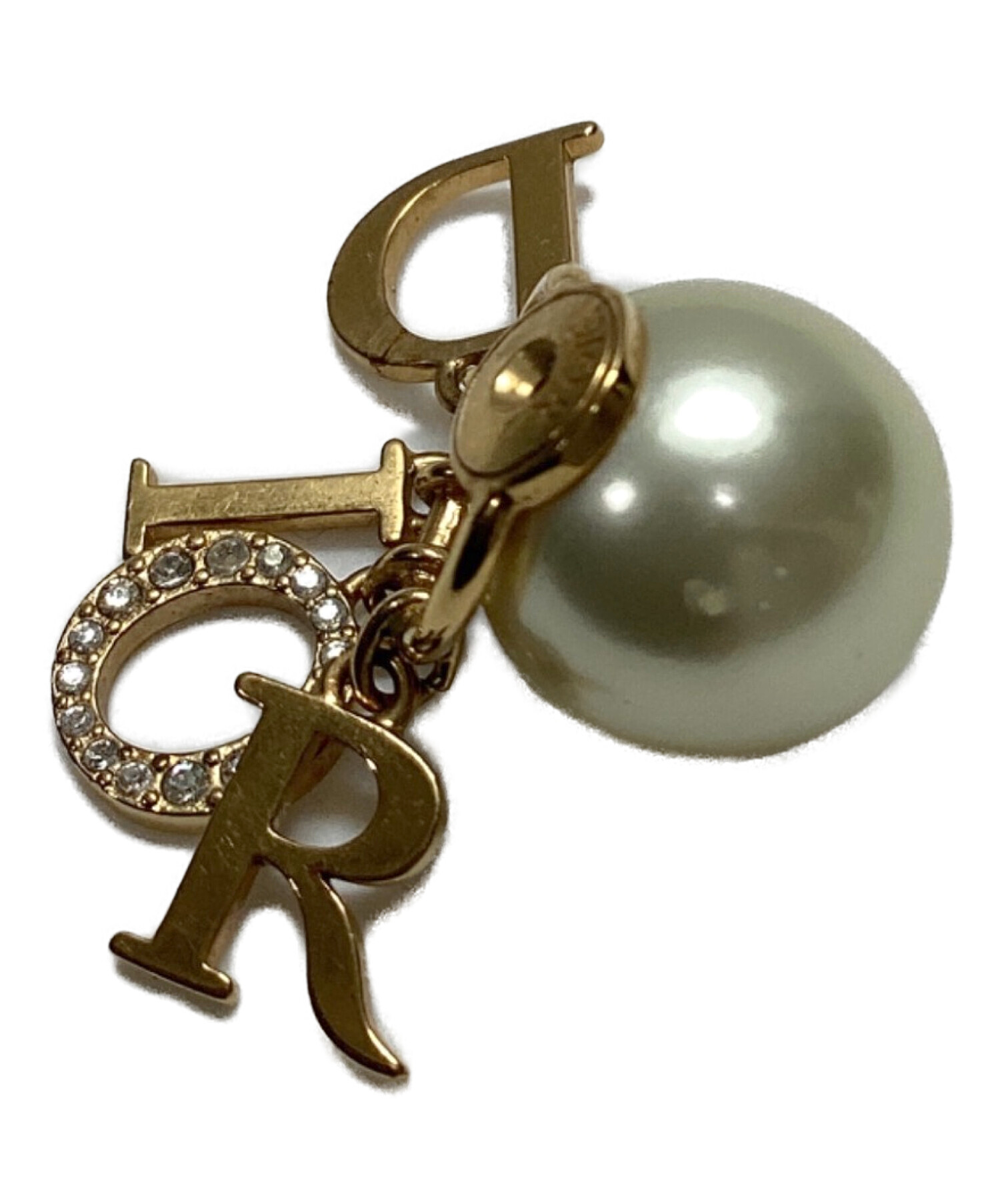 Dior ロゴ ピアス パール調 ビジュー　未使用品 中古・古着通販】DIOR (ディオール) パールロゴピアス ホワイト