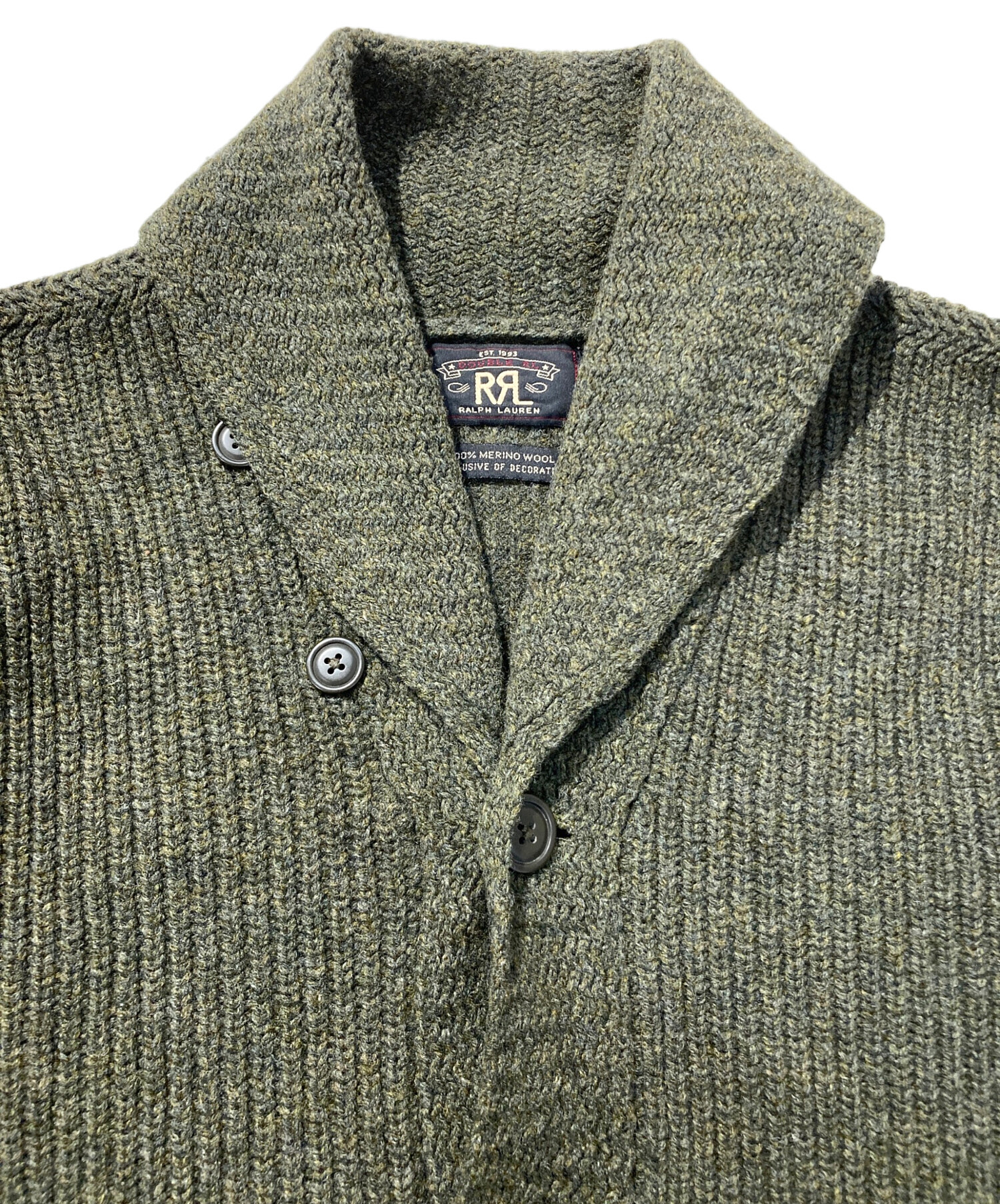 RRL ダブルアールエル カーディガン メンズ オリーブグリーン 中古・古着通販】RRL (ダブルアールエル) ショールカラーカーディガン