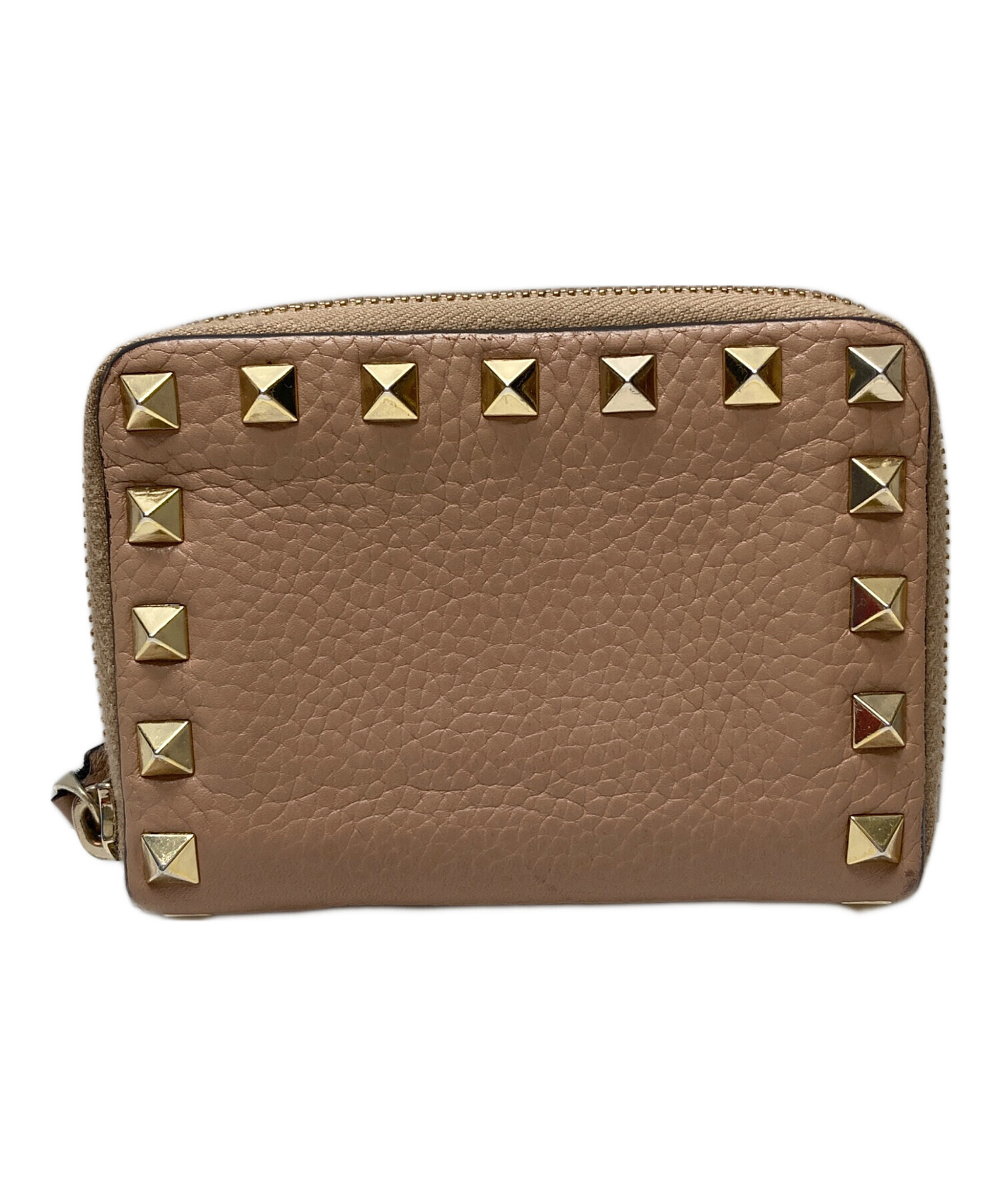 美品 ヴァレンティノ Vロゴ メタルカラー シワ加工 カードケース レザー メタリックピンク 1163【中古】VALENTINO 中古・古着通販】VALENTINO (ヴァレンティノ) スタッズコインケース
