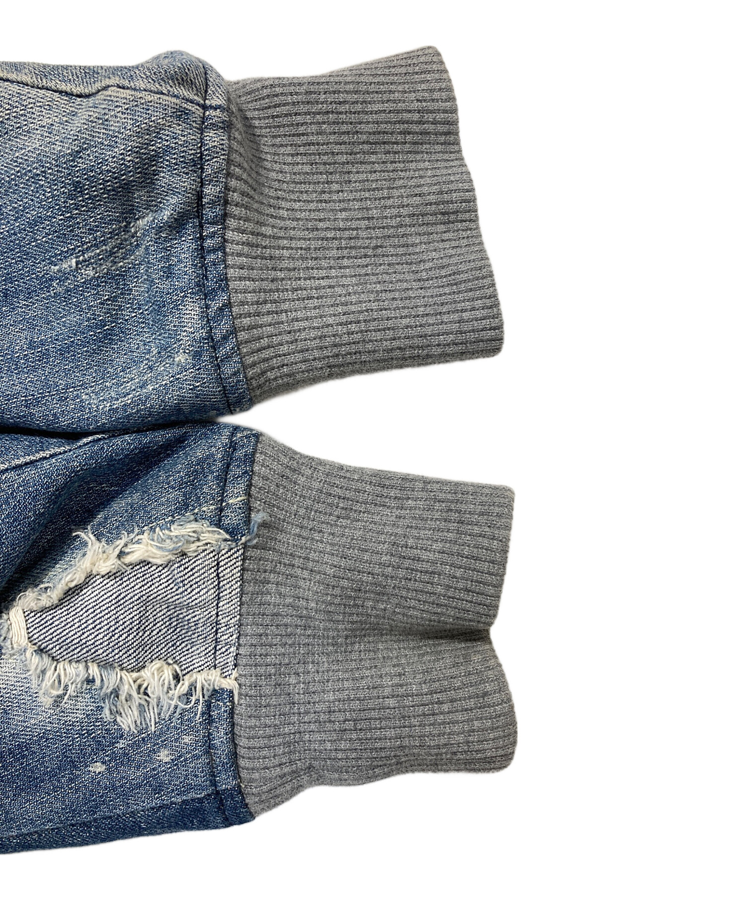 DIESEL パーカーL デニム切替 ダメージ加工 ジップアップ グレー　未使用 中古・古着通販】DIESEL (ディーゼル) デニム切替ジップパーカー