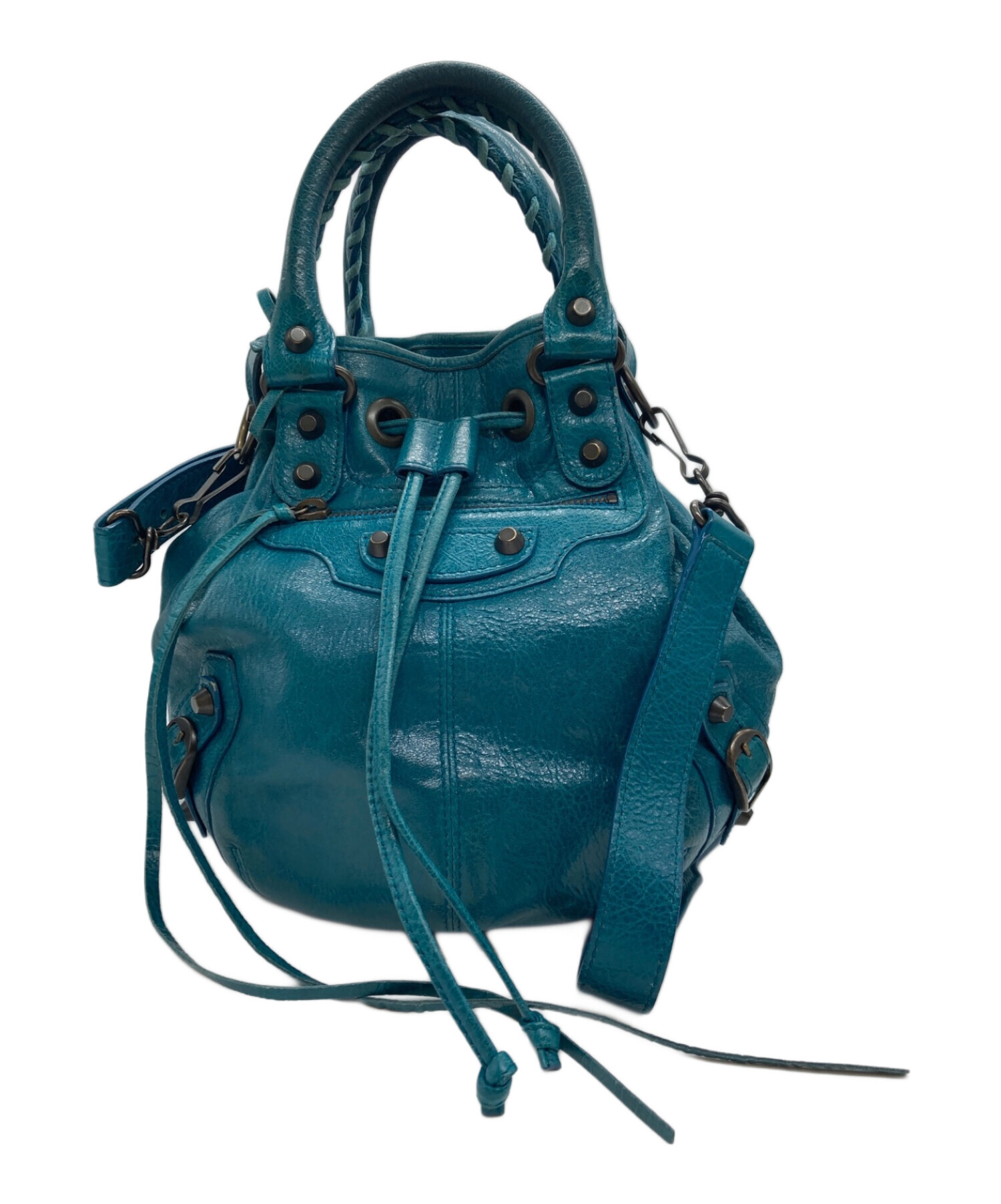 BALENCIAGA / ミニポンポン/ハンドバッグ/レザー/BLU バレンシアガ ミニポンポン ブルー BALENCIAGA BAG（ハンドバッグ）の