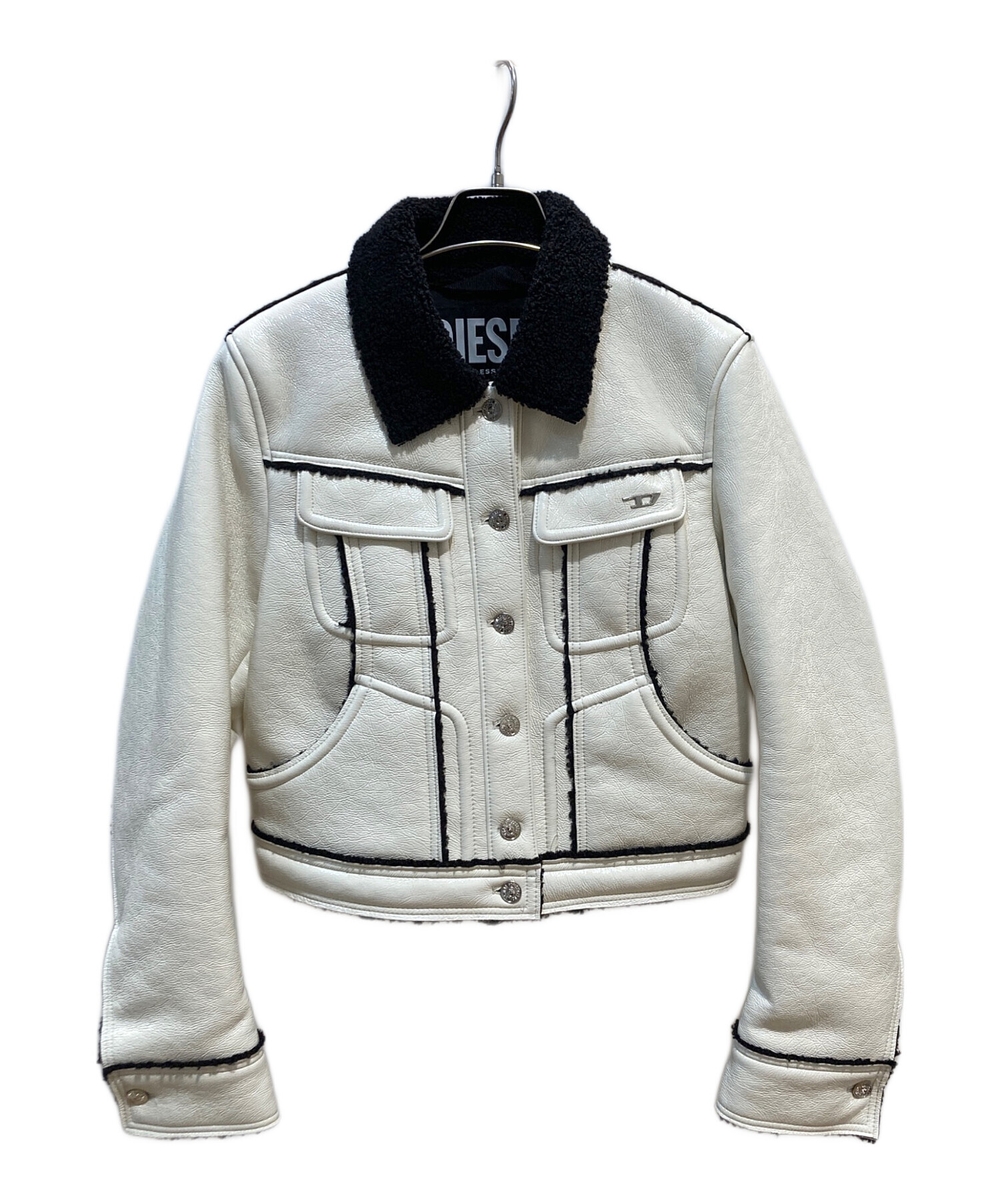 DIESEL ブラック クロップドジャケット 中古・古着通販】DIESEL (ディーゼル) クロップド ジャケット ホワイト