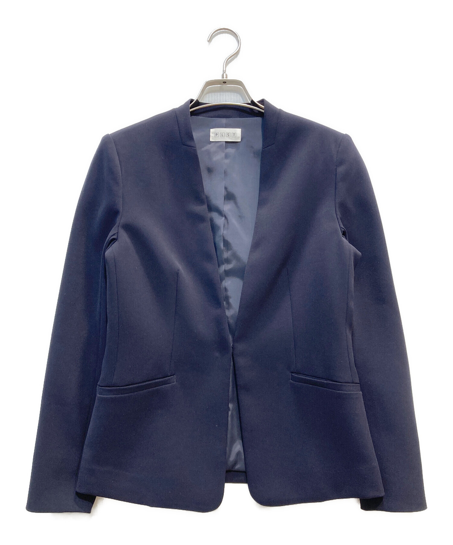PLST ネイビー ノーカラージャケット XXL 中古・古着通販】PLST (プラステ) ノーカラージャケット ネイビー