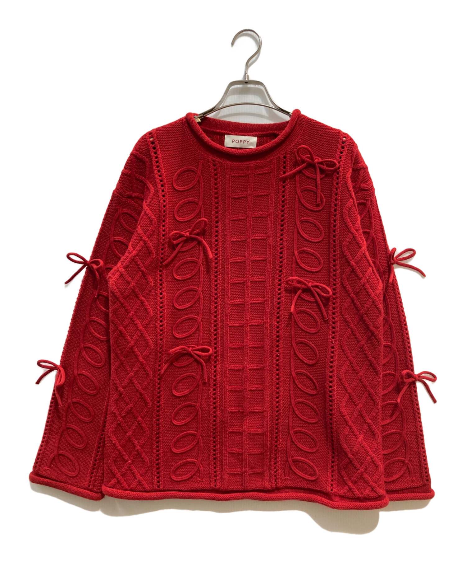 poppy KURUKURU RIBBON LOOSE KNIT　リボンニット 中古・古着通販】POPPY (ポピー) Kurukuru ribbon loose knit くるくる