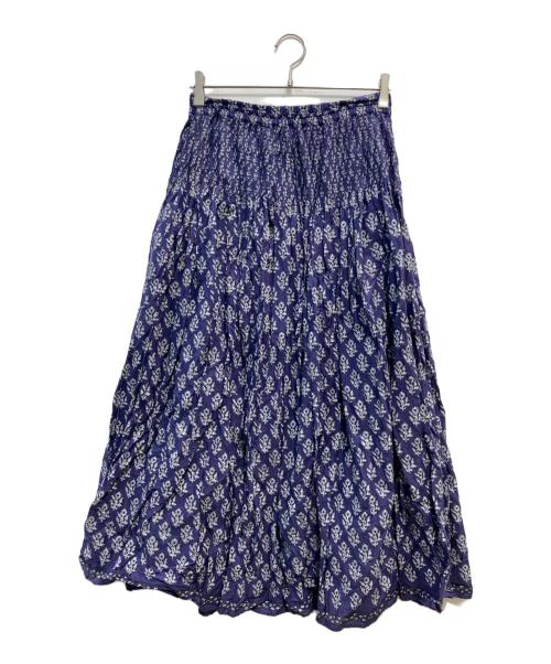 メゾンドソイル　インド綿　ネイビー 花柄 コットン フレアスカート　ブルー メゾンドソイル インド綿 ネイビー 花柄 コットン フレアスカート