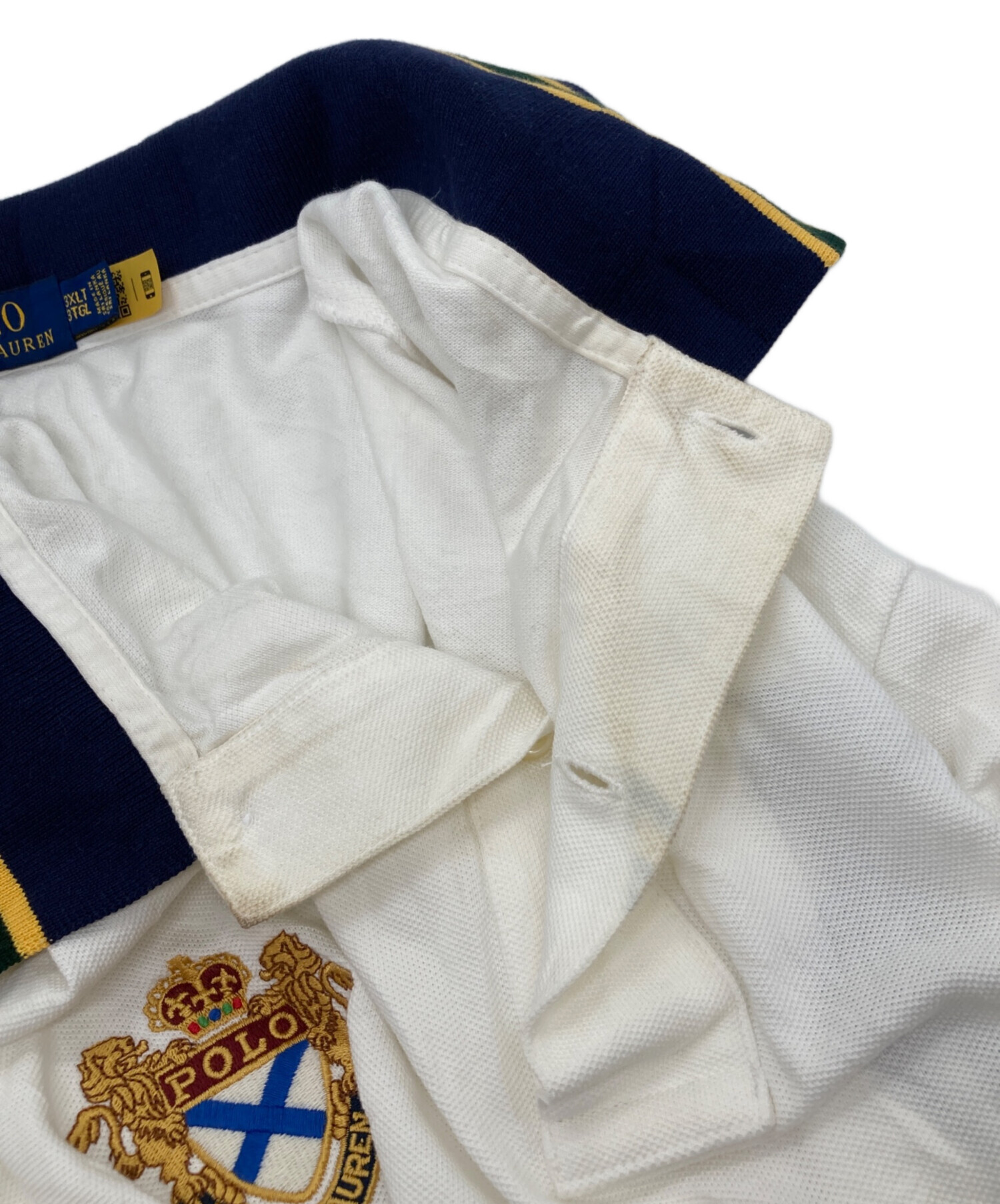 【希少美品】90's 人気❣️Polo Ralph Laurenビッグポニー美白 90s ポロバイラルフローレン ポロシャツ ビッグポニー 白 ネイビー XL
