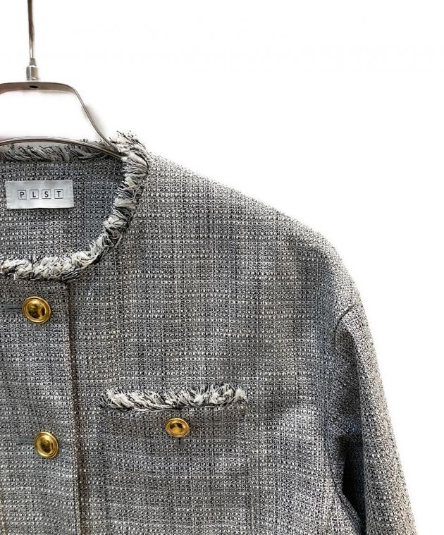 美品PLST プラステ　ツイードメタルボタンジャケットグレー フリンジデザイン 中古・古着通販】PLST (プラステ) ツイードメタルボタンジャケット