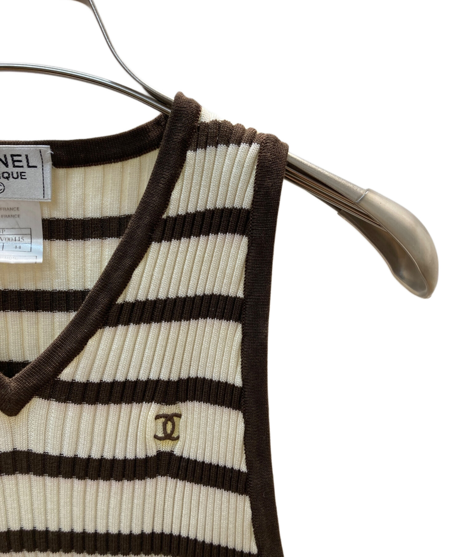 中古・古着通販】CHANEL (シャネル) リブニットボーダーワンピース