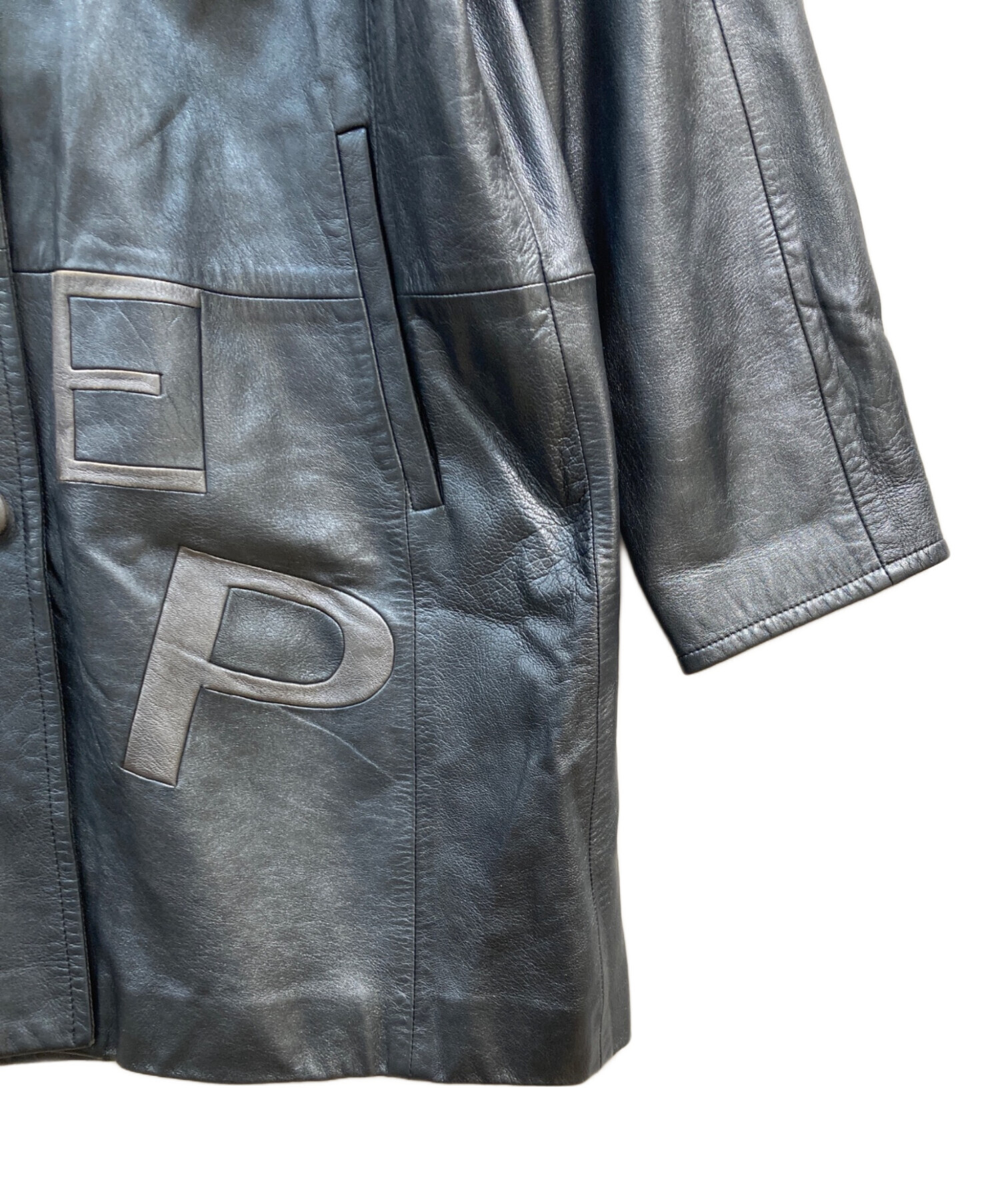 935希少デザイン ピエールバルマン レザー ロングコート スウェード 黒 F 935希少デザイン ピエールバルマン レザー ロングコート スウェード 黒