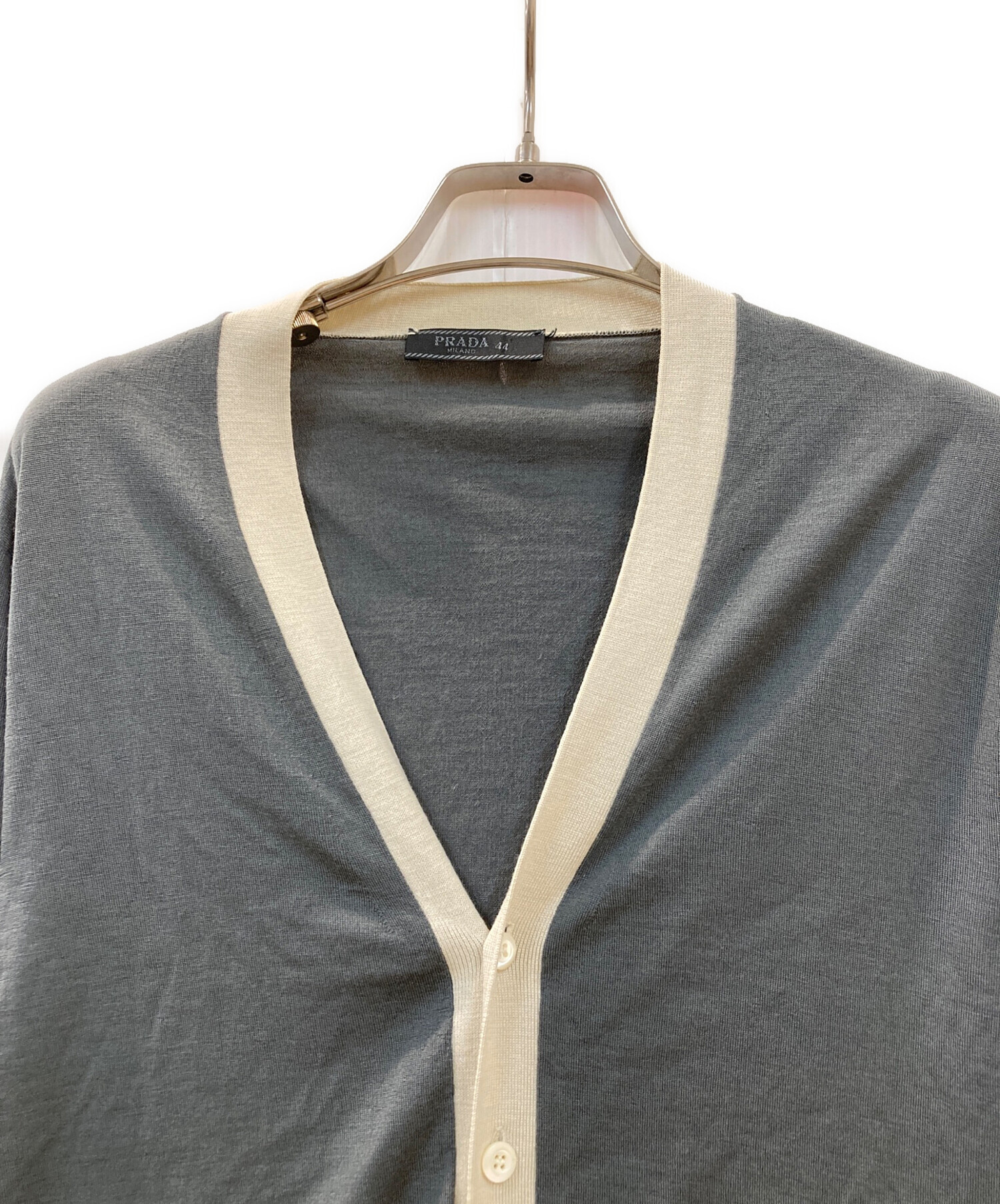 中古・古着通販】PRADA (プラダ) ウールバイカラーカーディガン グレー