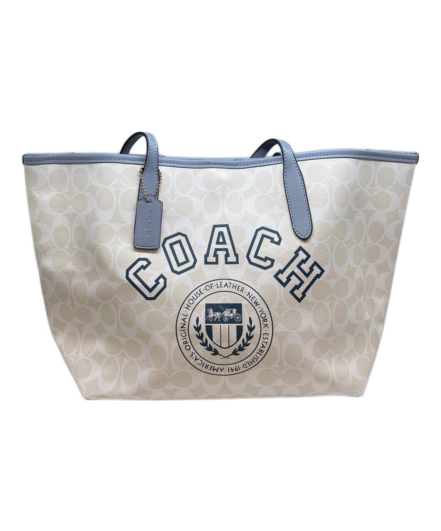 中古・古着通販】COACH (コーチ) トートバッグ ベージュ×ブルー 