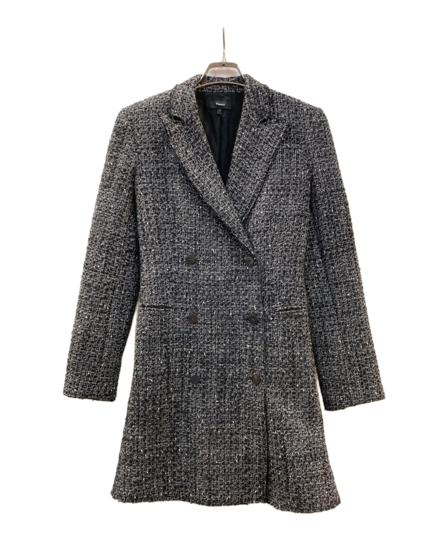 theory luxe セオリー ツイードコート ノーカラー 大きいサイズ42 Theory luxe - theory luxe モノトーン ノーカラーツイードコート 40の