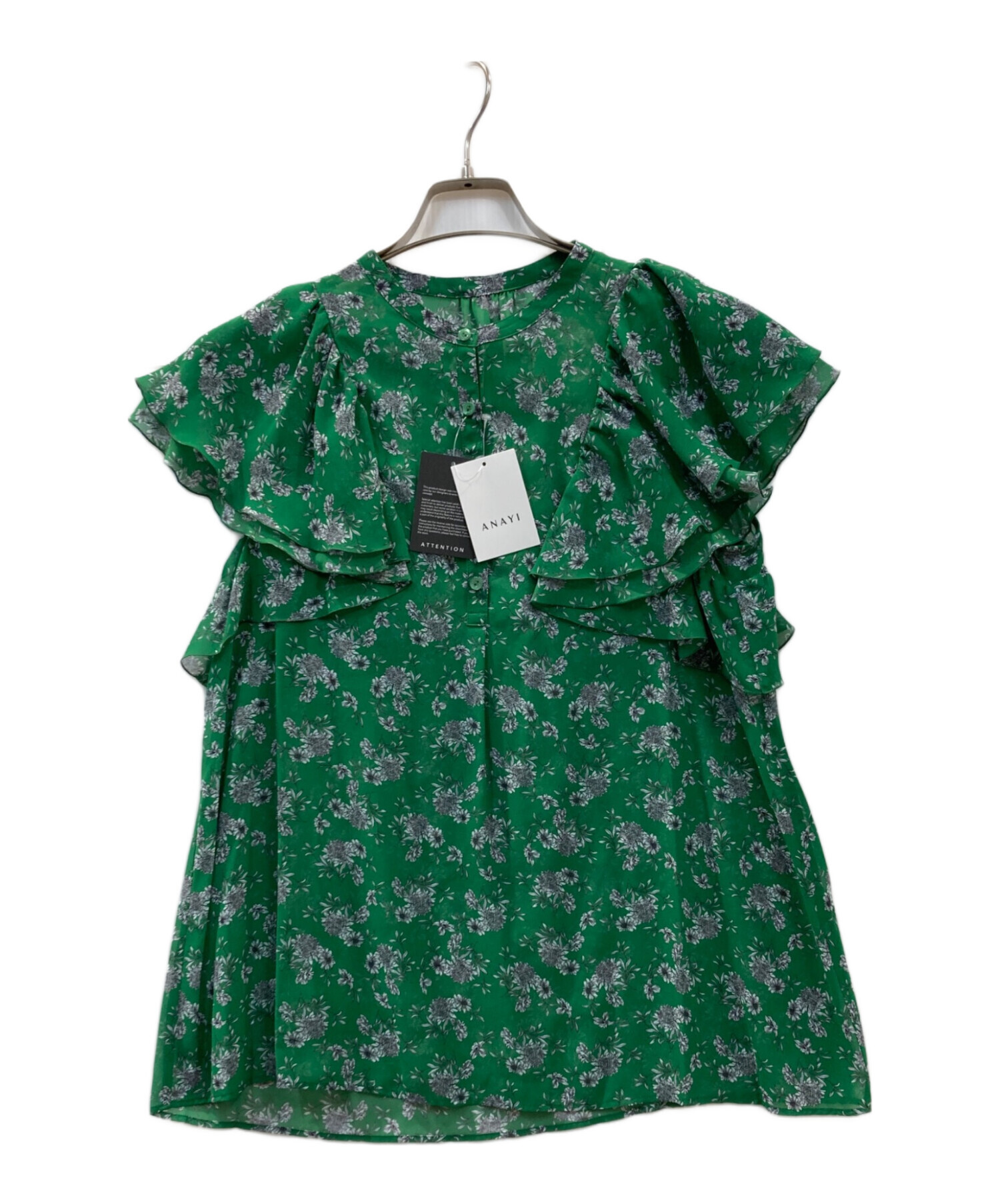 中古・古着通販】ANAYI (アナイ) 花柄フリルシフォンブラウス グリーン