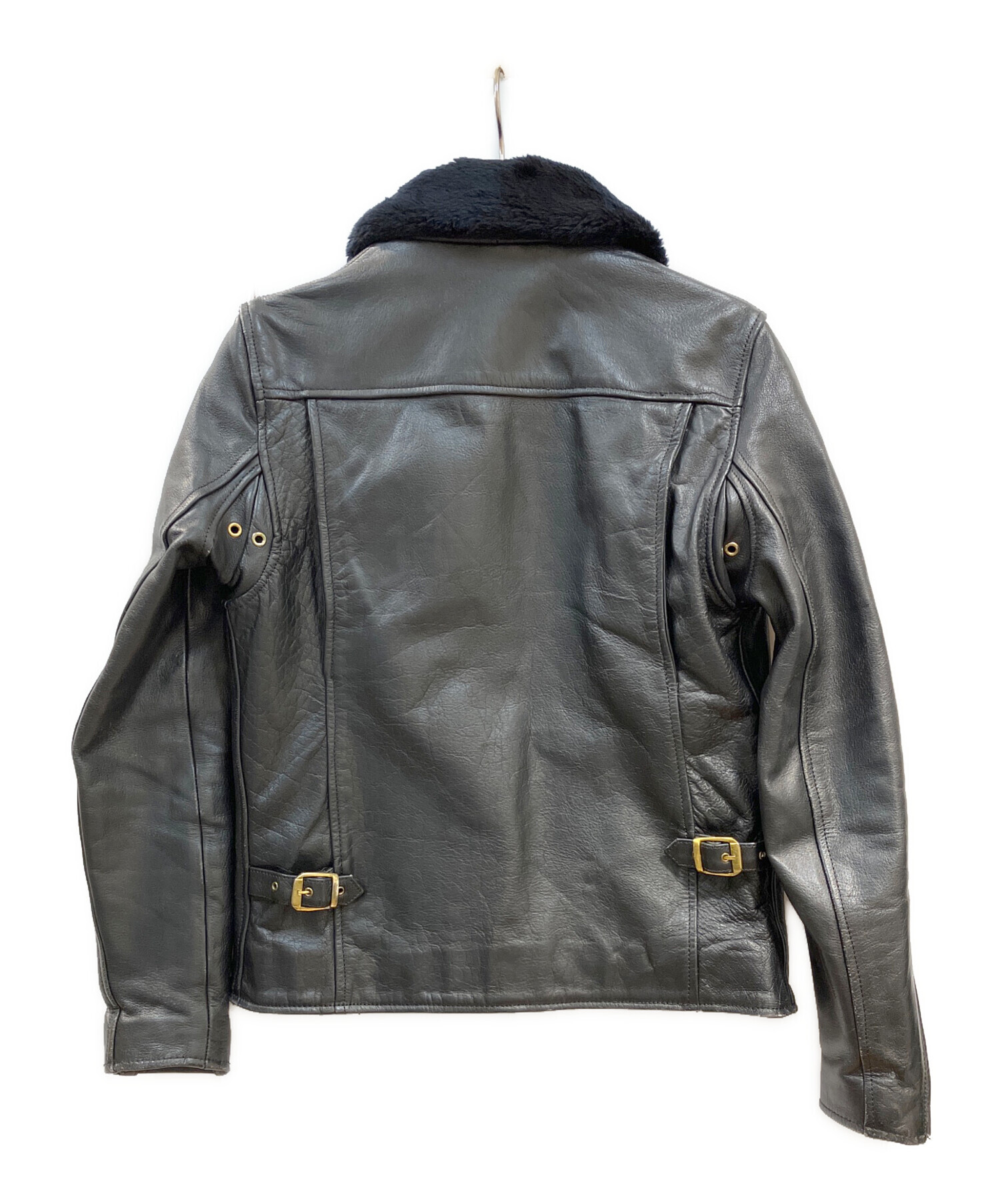 （管理-B-3)　ROUGHn＆ROADライダースレザージャケット（Lサイズ）中古 Horn Works 本革 UKパッドダブルライダースジャケット メンズ ホーン