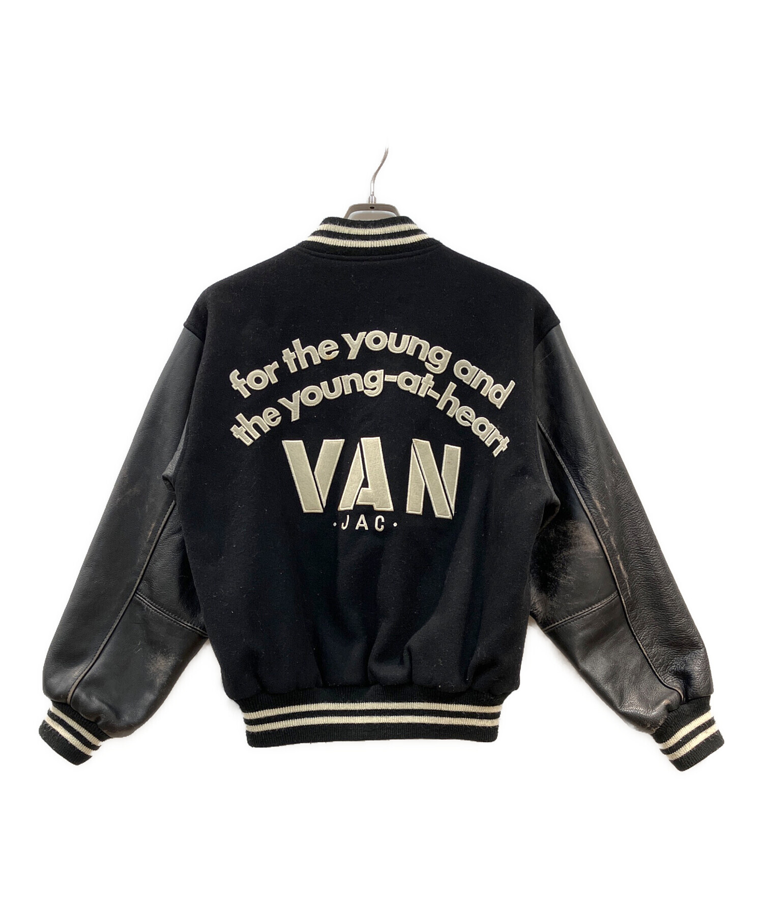 VAN スタジャン レザー スリーブ ビックワッペン ビンテージ VAN Jacket - VAN スタジャン レザースリーブ ビックワッペン ブラウン