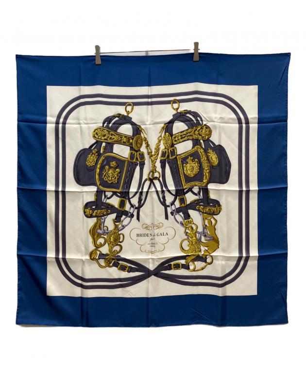 エルメス HERMES ハンカチ ナノカレ BRIDES de GALA シルク ブルー/ホワイト/ゴールド ユニセックス 送料無料【中古】 w0735a 中古・古着通販】HERMES (エルメス) BRIDES de GALA シルクスカーフ