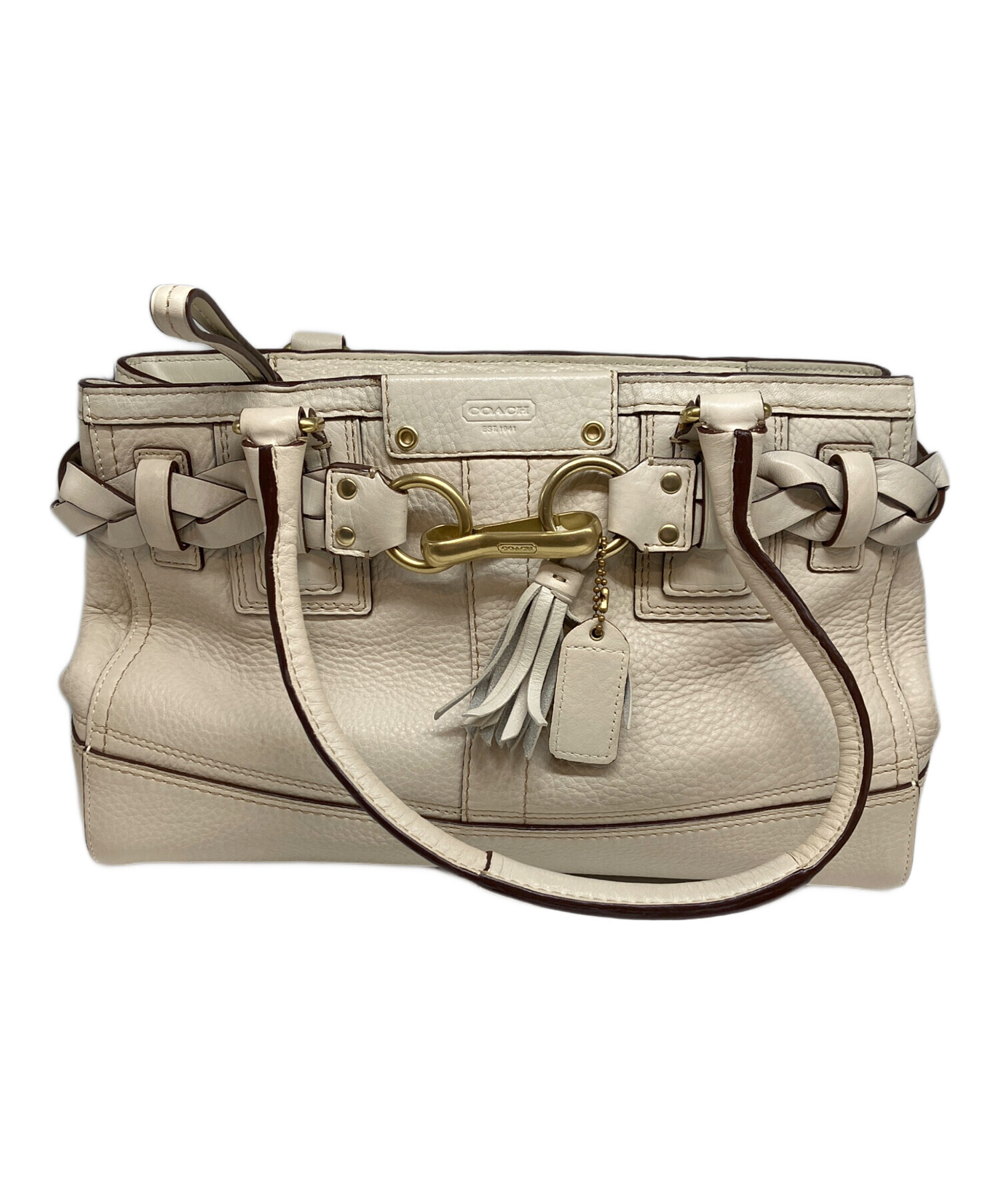 中古・古着通販】COACH (コーチ) レザーハンドバッグ アイボリー