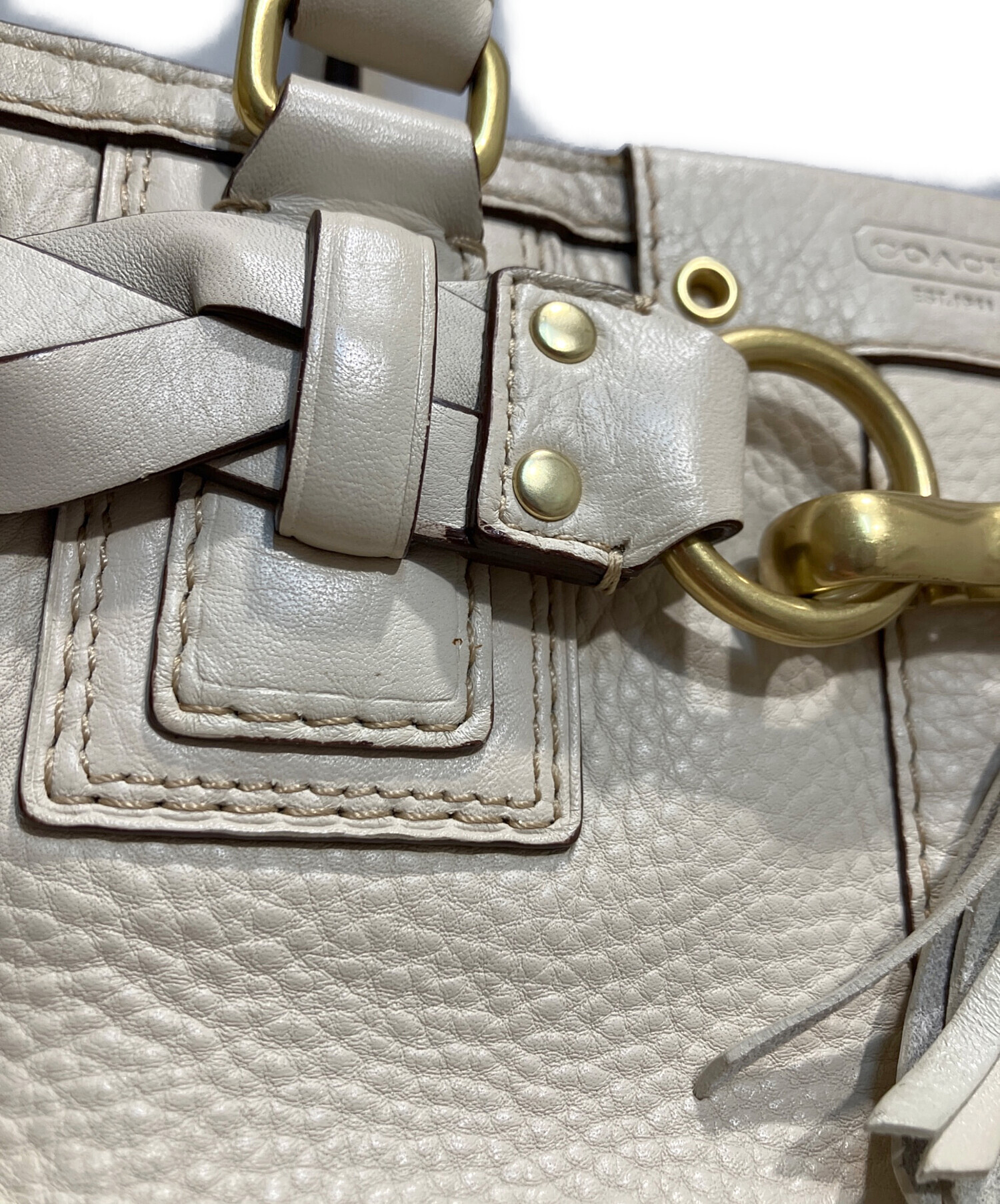 COACH ハンドバッグ 中古品 中古・古着通販】COACH (コーチ) レザーハンドバッグ アイボリー