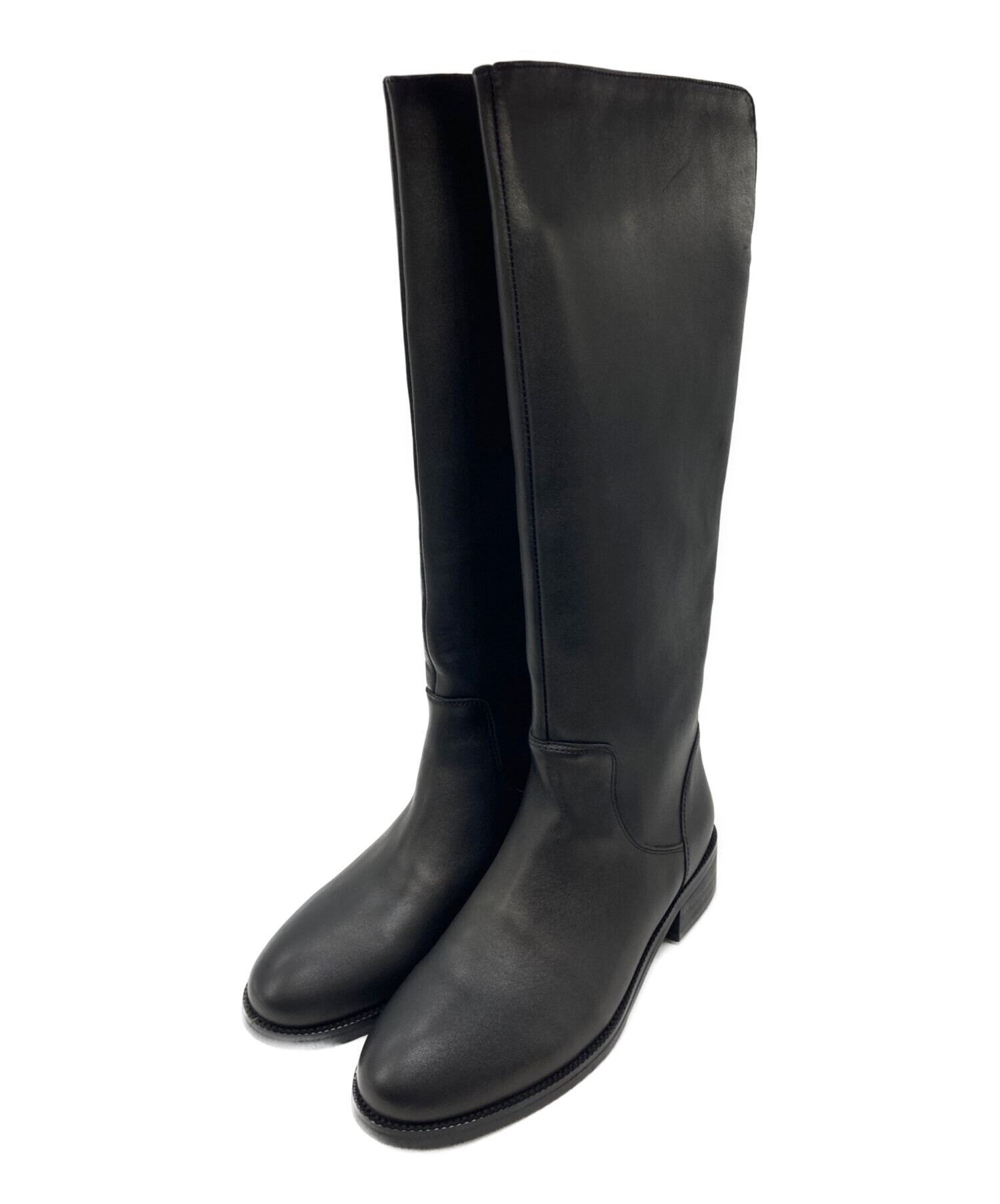 未使用/23.5 REMME レメ バックジップロングブーツ 本革 ローヒール 中古・古着通販】REMME (レメ) バックジップロングブーツ ブラック
