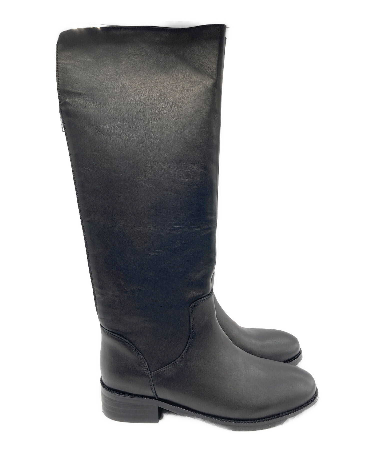 【新品】23.5 REMME レメ バックジップロングブーツ 本革 ブラック 中古・古着通販】REMME (レメ) バックジップロングブーツ ブラック